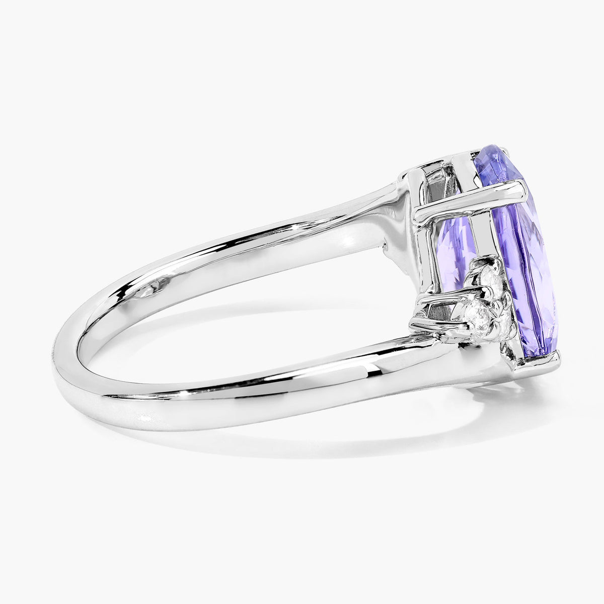 3.63 Cttw Oval Violet Tanzanite and Lab Grown Diamond Rhodium over Silver Bypass Ring