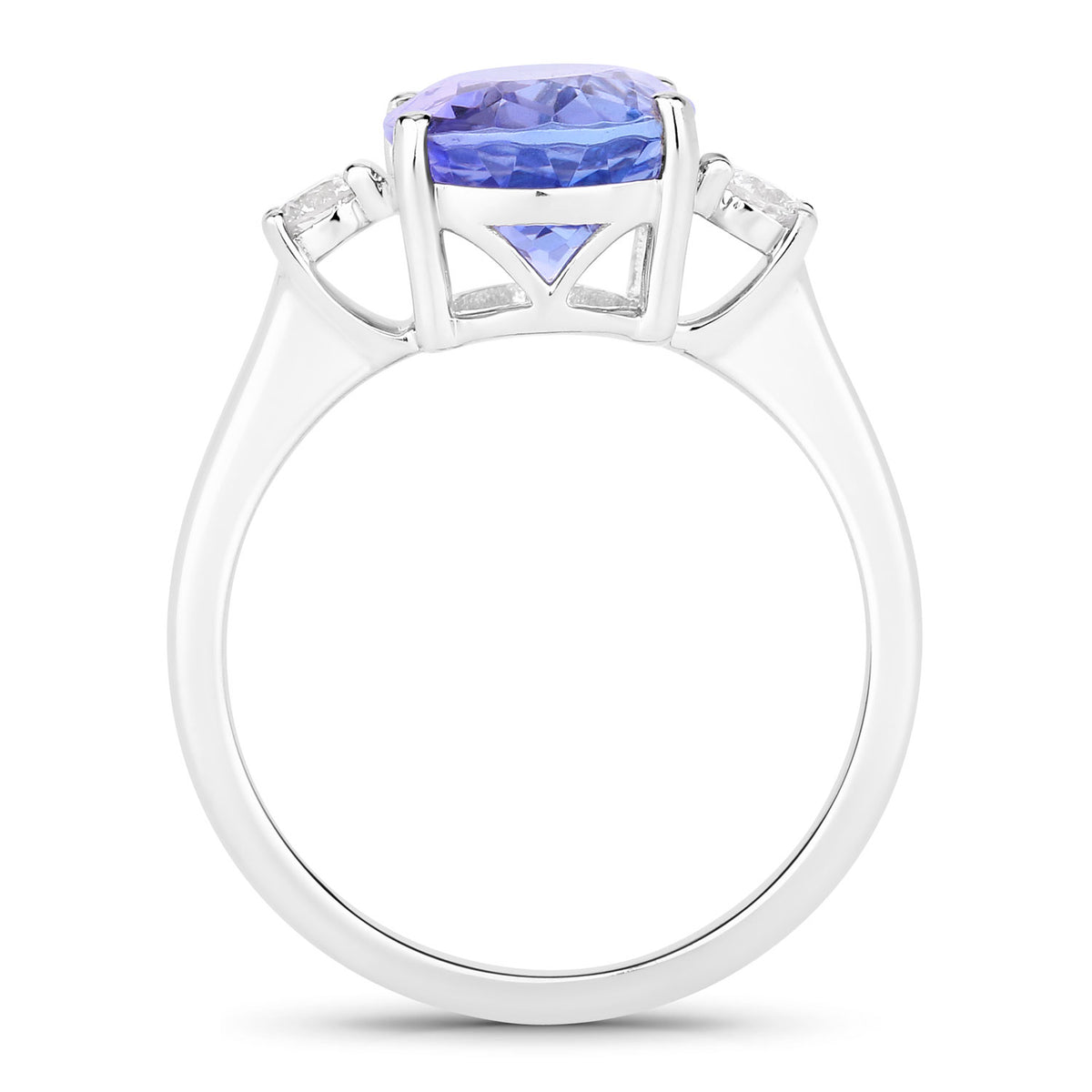 6.62 Cttw Oval Violet Tanzanite Lab Grown Diamond Rhodium over Silver Three Stone Ring