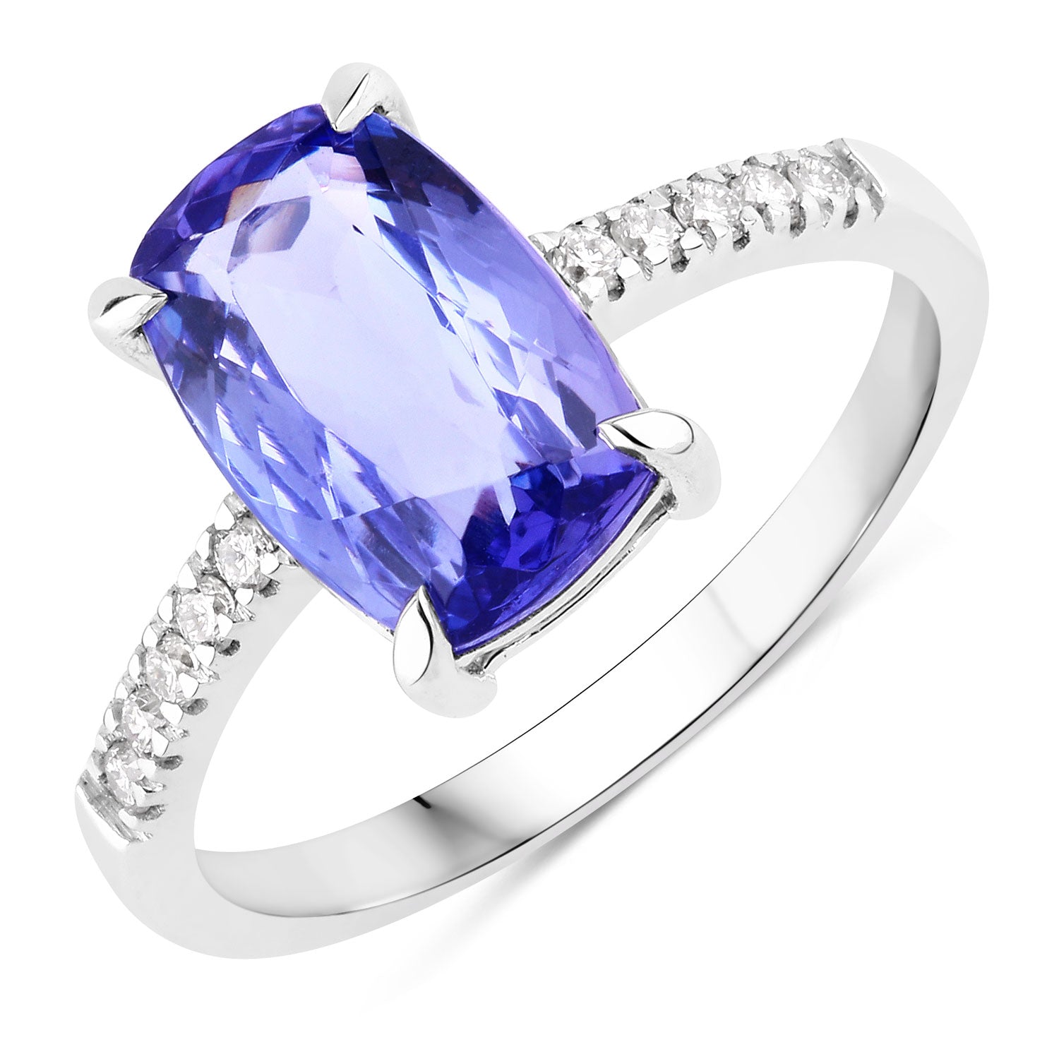 2.85 Cttw Cushion Violet Tanzanite and Lab Diamond Rhodium over Silver Bridge Ring