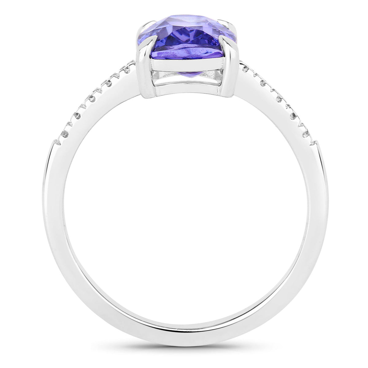 2.85 Cttw Cushion Violet Tanzanite and Lab Diamond Rhodium over Silver Bridge Ring