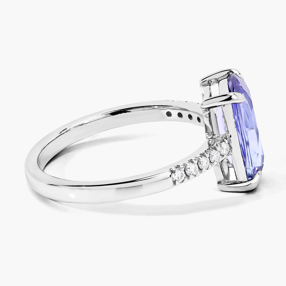 2.85 Cttw Cushion Violet Tanzanite and Lab Diamond Rhodium over Silver Bridge Ring