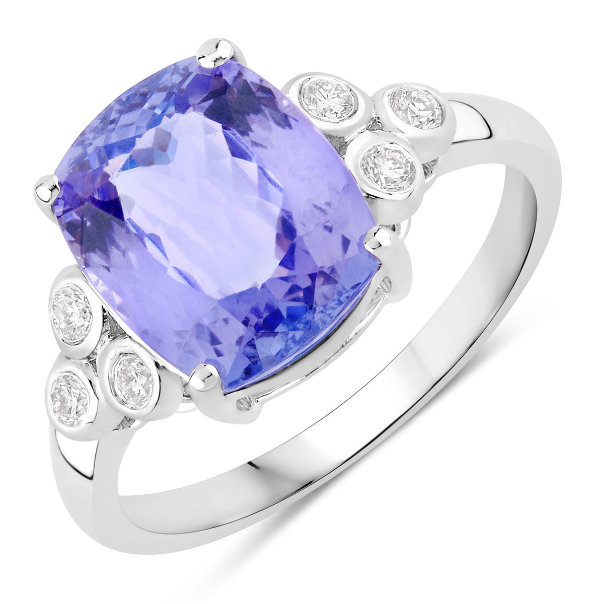 4.50 Cttw Cushion Violet Tanzanite and Lab Diamond Rhodium over Silver Cocktail Ring