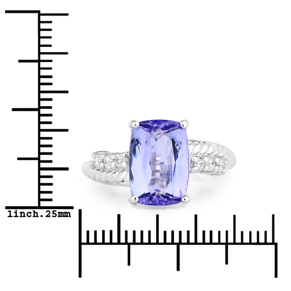 3.94 Cttw Cushion Violet Tanzanite and Lab Diamond Rhodium over Silver Bypass Ring