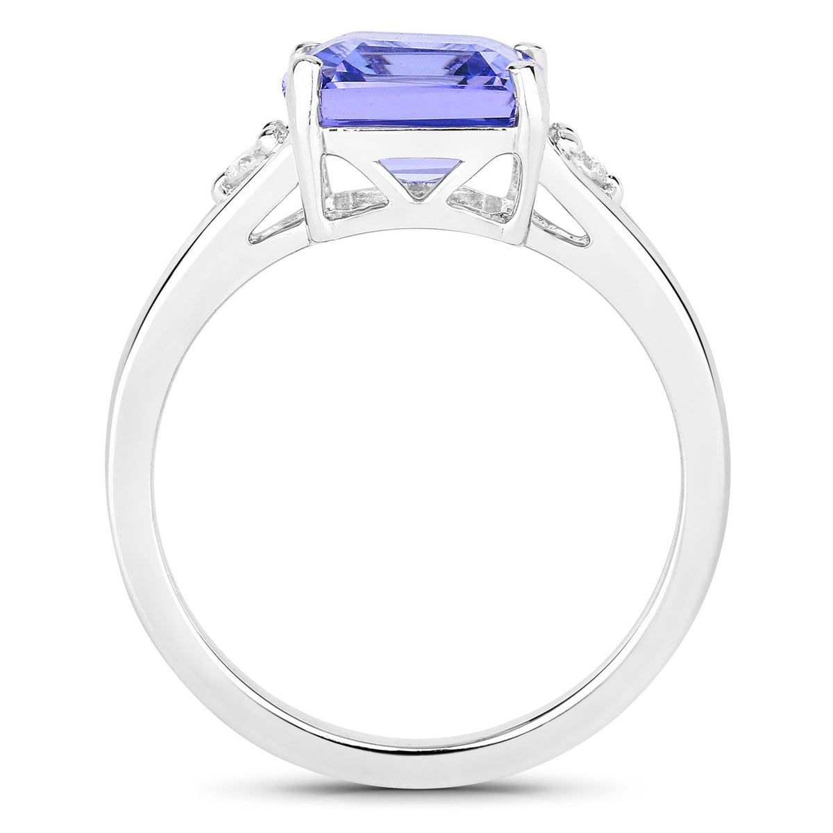 3.28 Cttw Octagon Violet Tanzanite and Lab Diamond Rhodium over Silver 3-Stone Ring