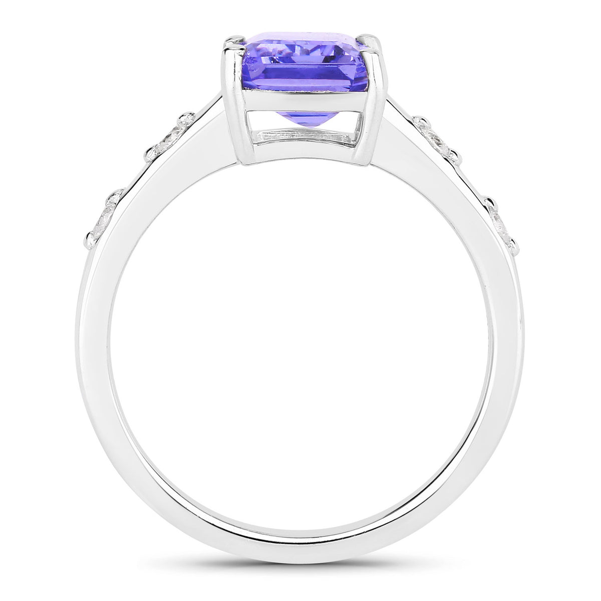 3.33 Cttw Octagon Violet Tanzanite and Lab Diamond Rhodium over Silver 5-Stone Ring