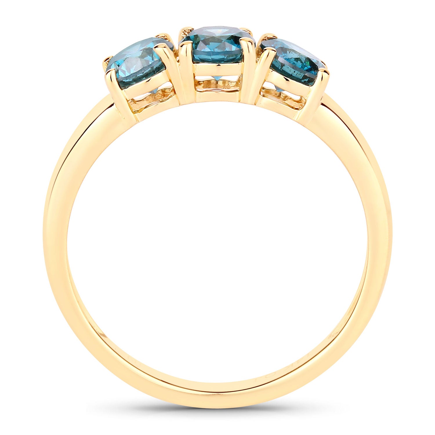 1.09 Cttw Round Teal Blue Diamond 14K Yellow Gold Three Stone Ring