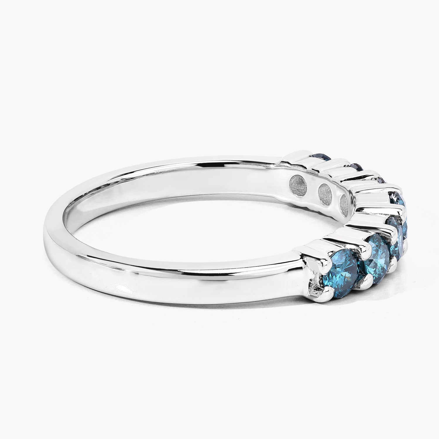 0.76 Cttw Round Teal Blue Diamond Rhodium Plated 925 Silver Five Stone Band Ring