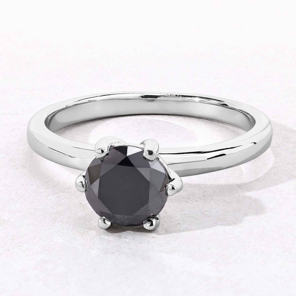 1.52 Cttw Round Black Diamond Rhodium Plated Silver Solitaire Ring