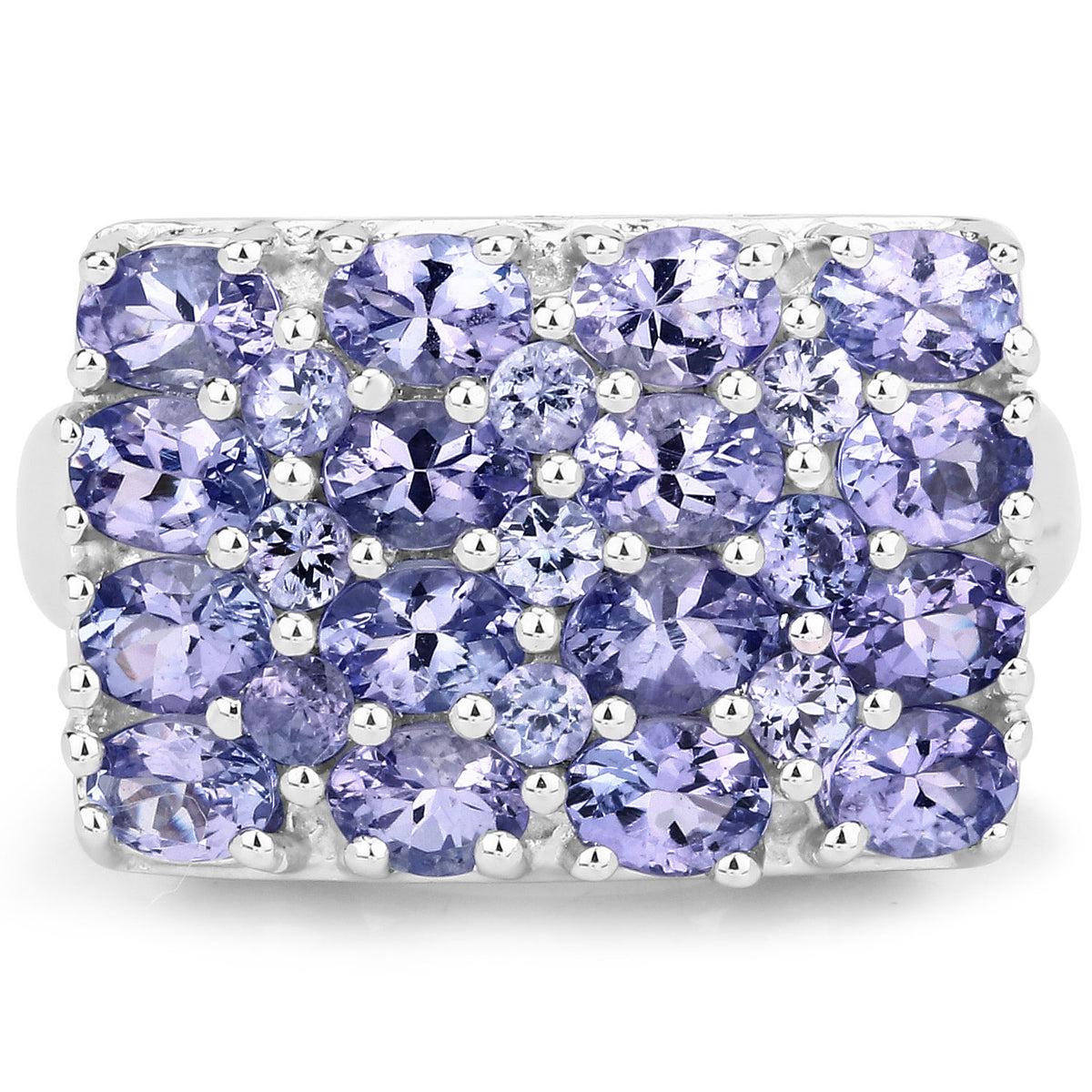 3.04 Cttw Oval Violet Tanzanite Rhodium over Silver Rectangular Cluster Ring