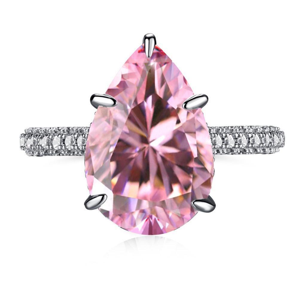 Pink Zirconia Ring Cz Cocktail Ring TearDrop Pink Statement Ring Sterling Silver Pink Gemstone Ring - FineColorJewels