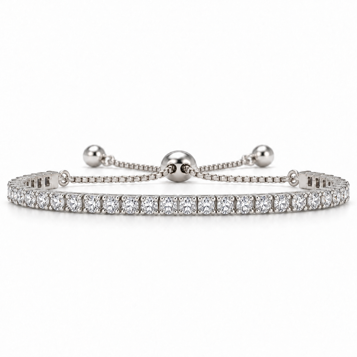 Round Lab Created White Sapphire Prong Tennis Bolo Adjustable Sterling Silver Bracelet