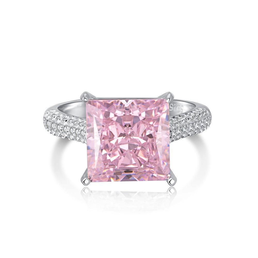 Pink Diamond Solitaire Ring Pink Cz Gemstone 4 ct Square Cut Ring - FineColorJewels