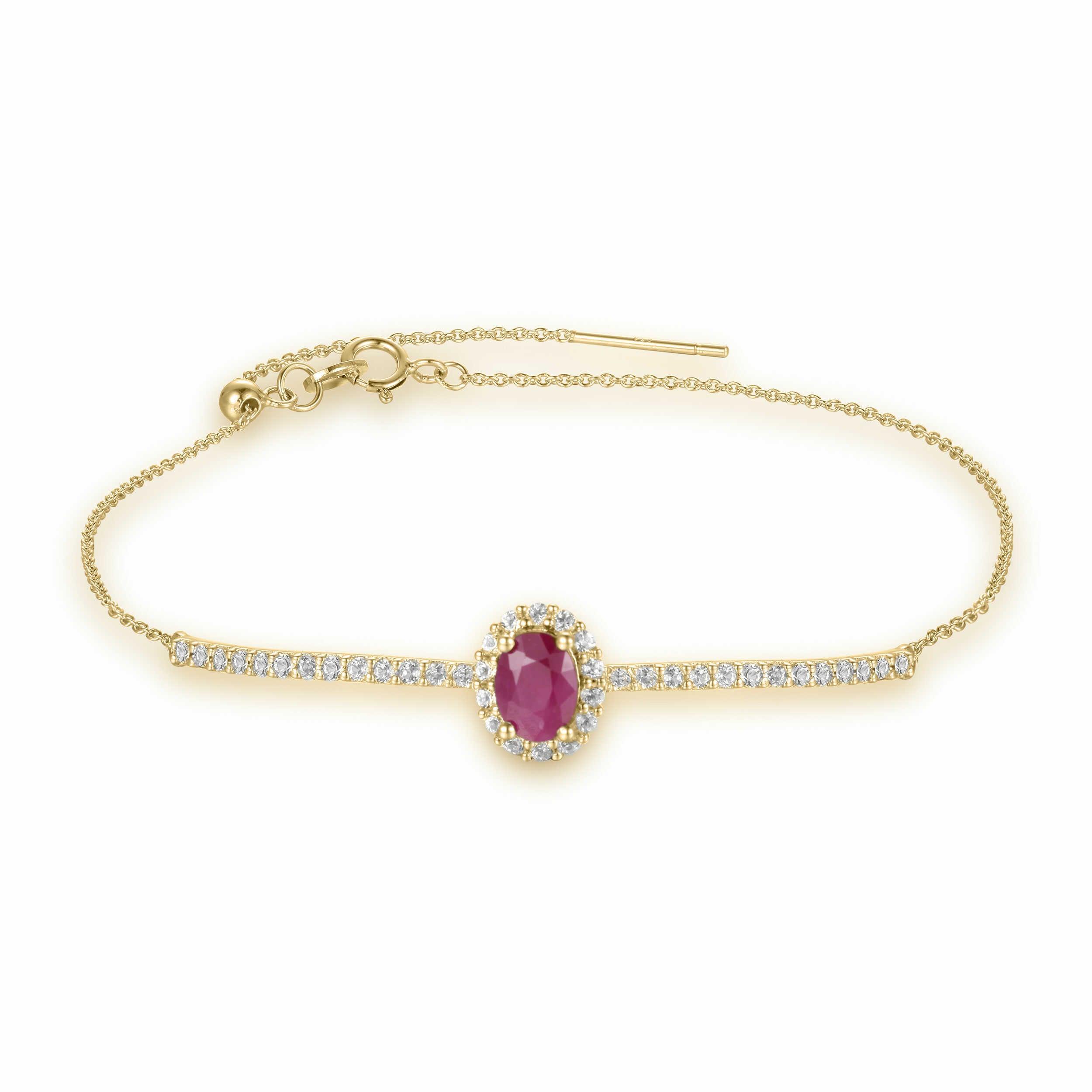 Ruby Bracelet Natural Ruby Solitaire Bracelet Yellow Gold Plated Oval Ruby Bracelet Ruby Solitiare Bracelet - FineColorJewels
