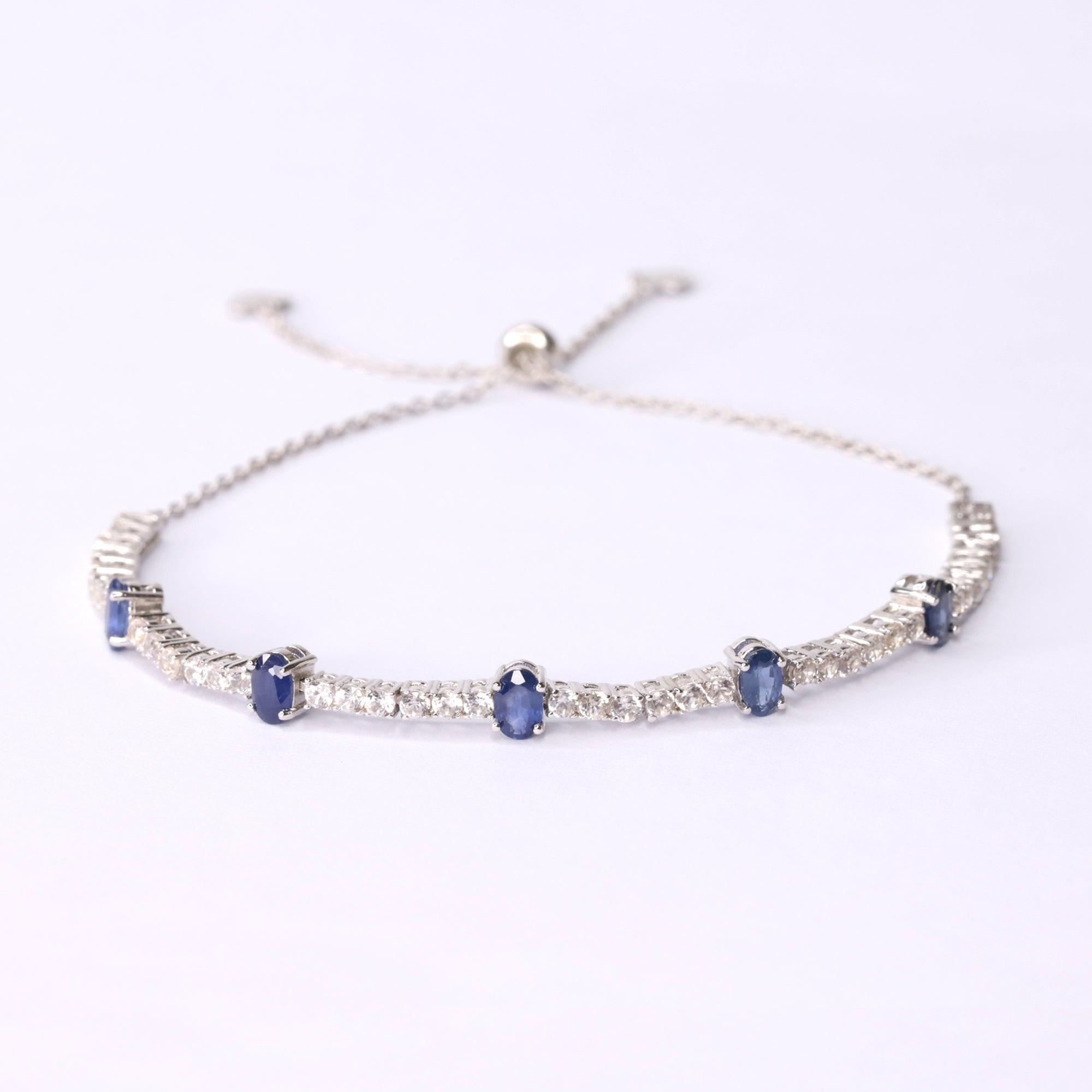 Genuine Sapphire Bracelet with Natural White Zircon