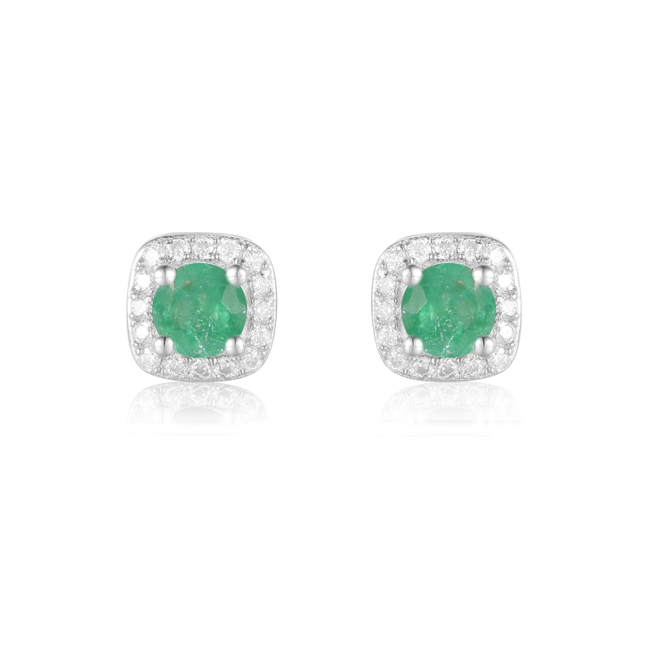 Genuine Emerald Halo Earrings - FineColorJewels