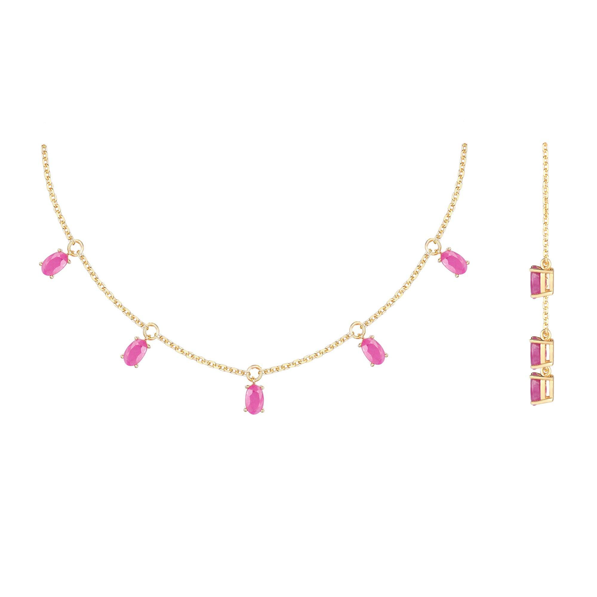 Ruby Layering Necklace Genuine Ruby Charm Collar Necklace Ruby Layering Necklace - FineColorJewels