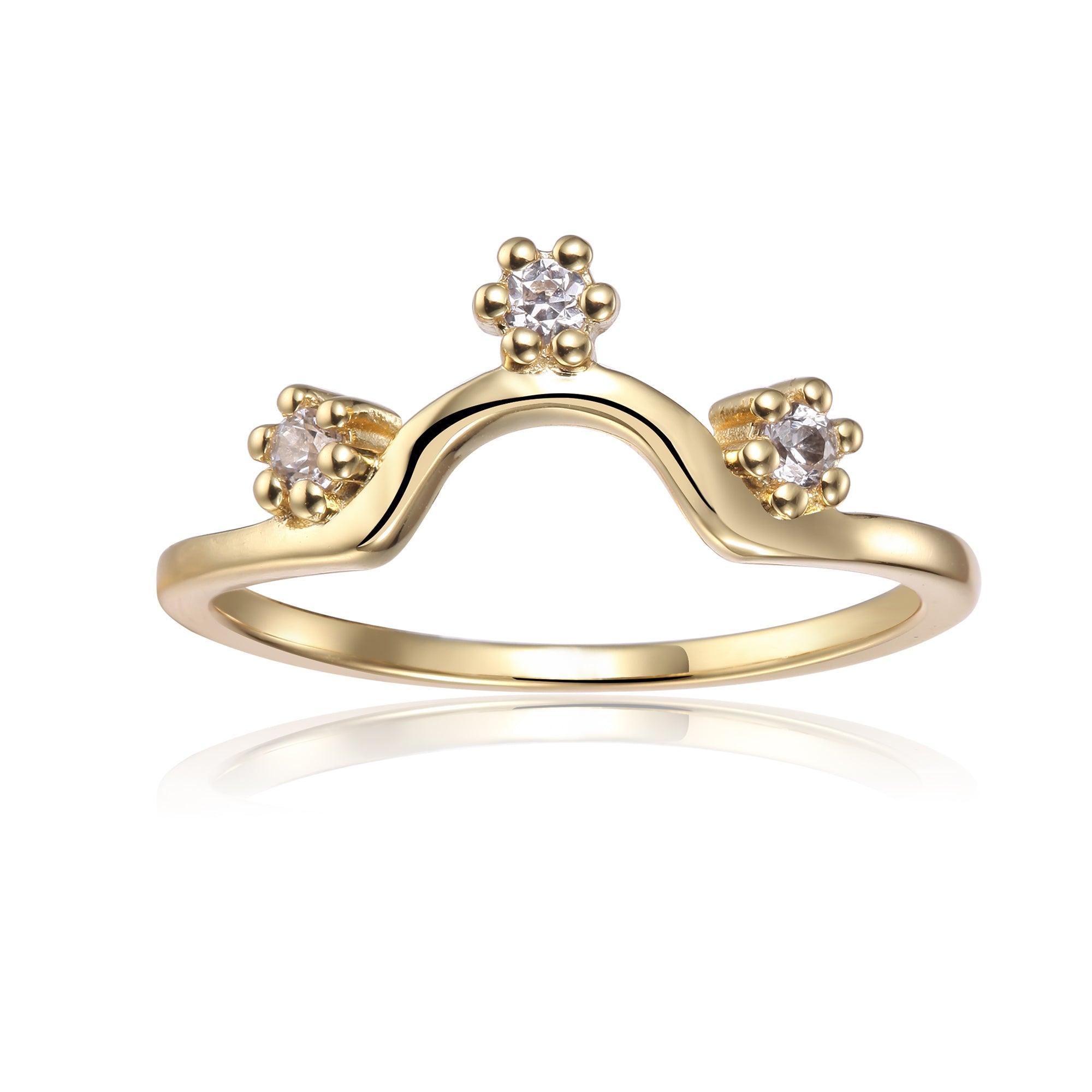Barbie Inspired Natural White Sapphire Sterling Silver Ring Round White Sapphire Ring Yellow Gold Plated Silver Ring Princess Style