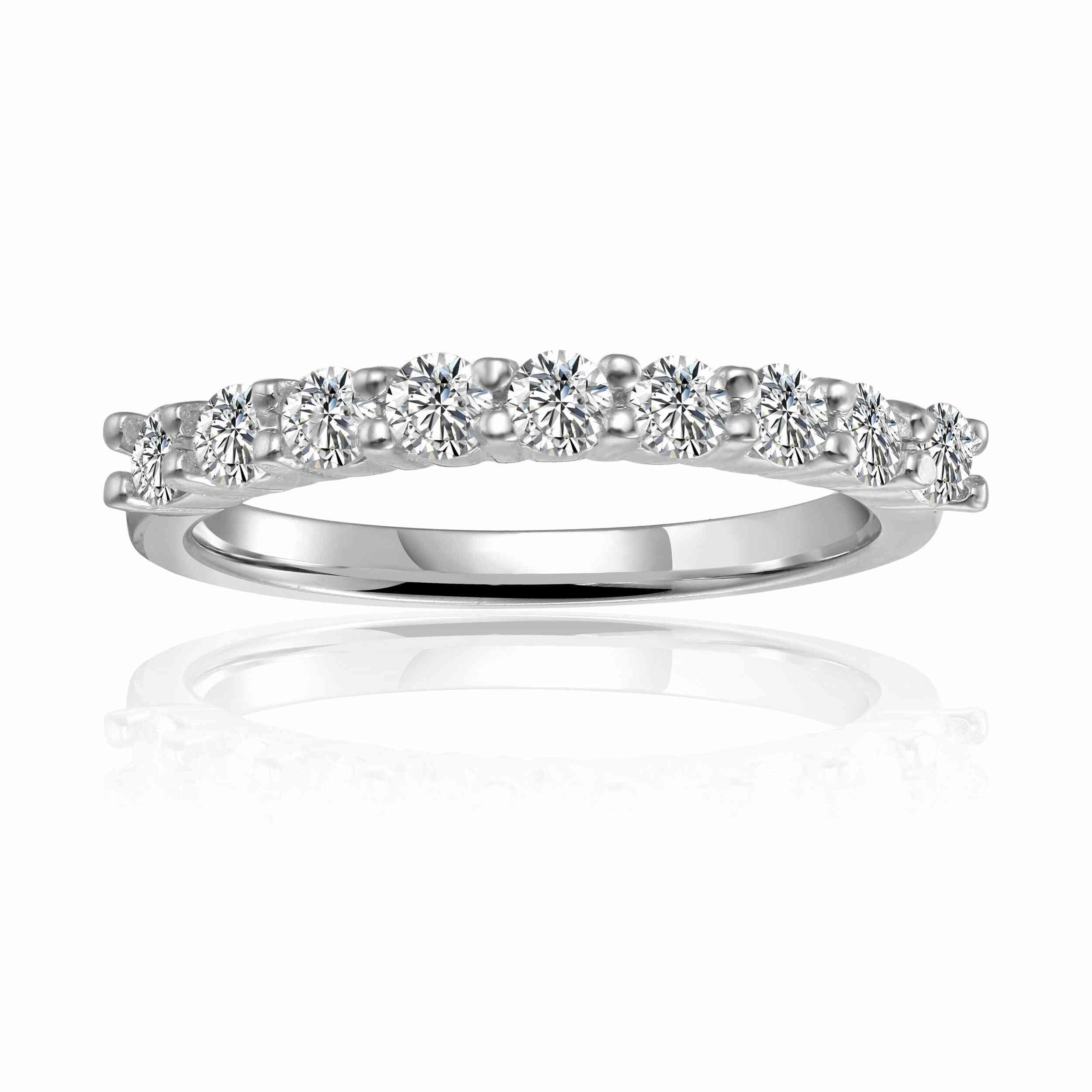 Round White Moissanite Half Eternity Ring Silver Ring - FineColorJewels