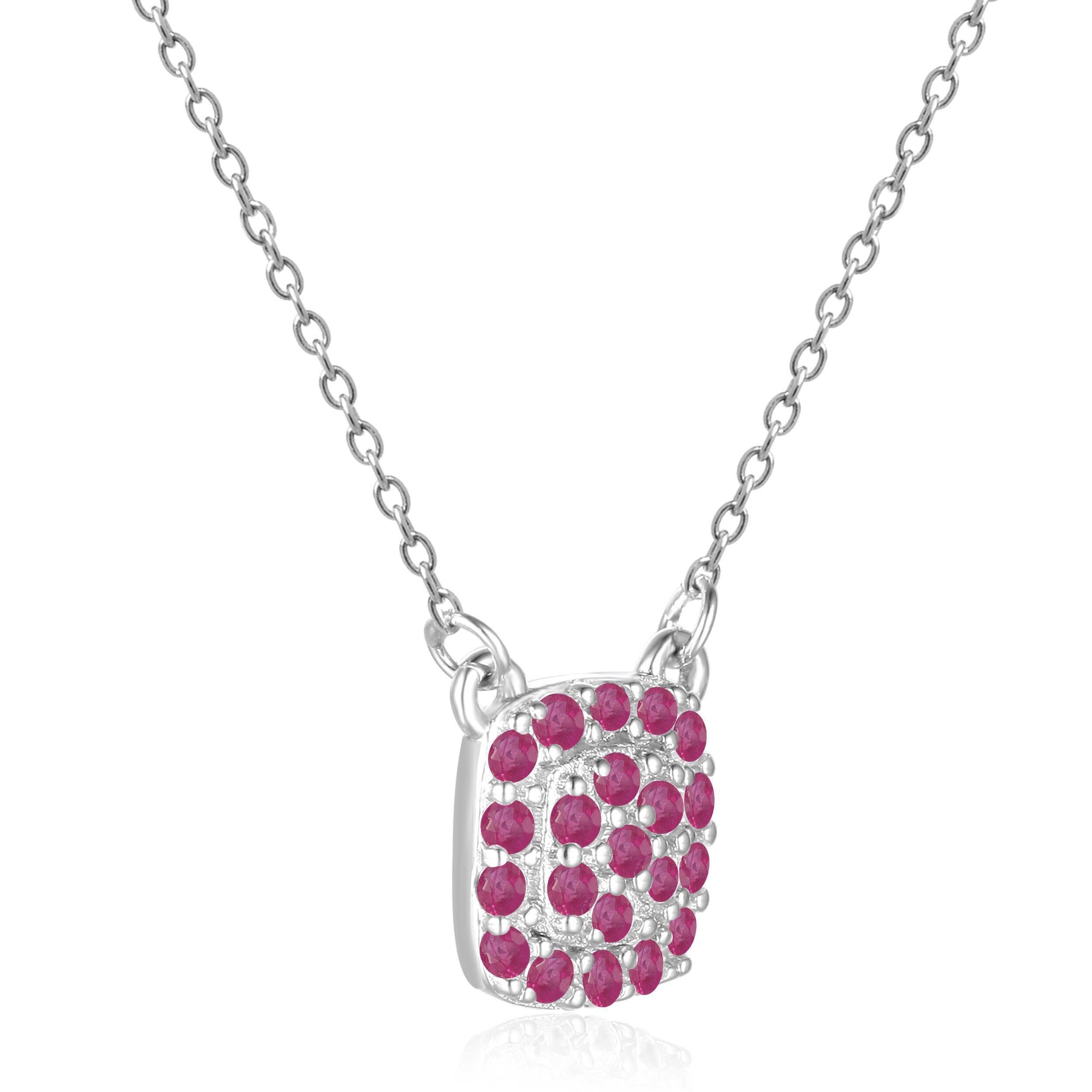 Genuine Ruby Pendant Necklace in 925 Sterling Silver Ruby Halo Pendant Ruby Encrusted Pendant Necklace - FineColorJewels
