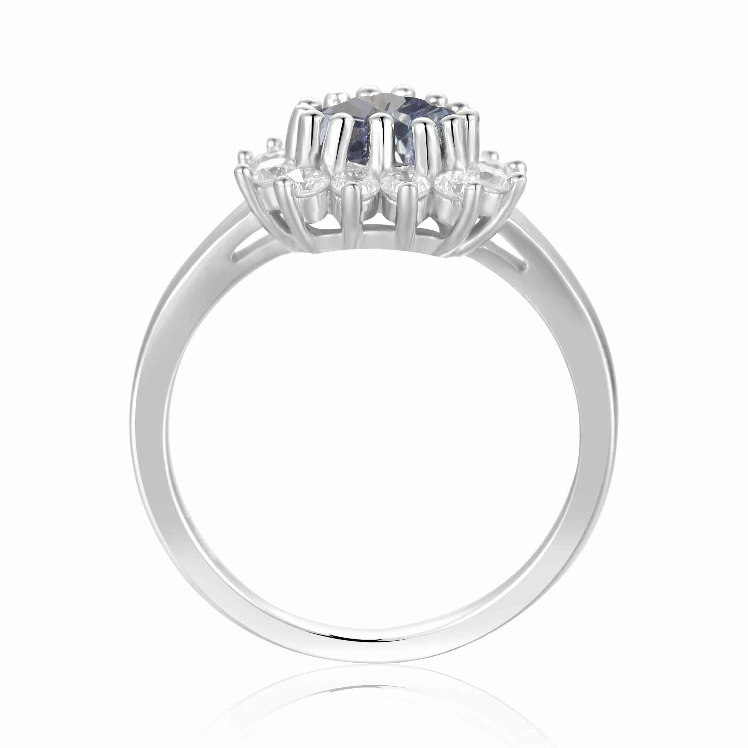 Aquamarine Halo Blue Heart Ring for Women - FineColorJewels