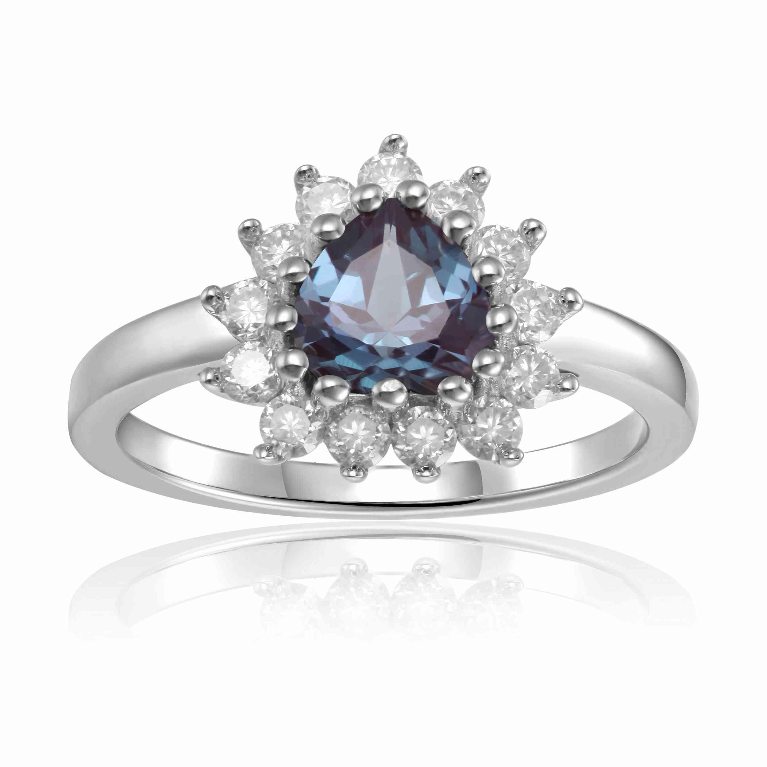 Alexandrite Heart Ring Sterling Silver Statement Ring Gift for Her Silver Heart Ring Valentines Gift for Her- FineColorJewels