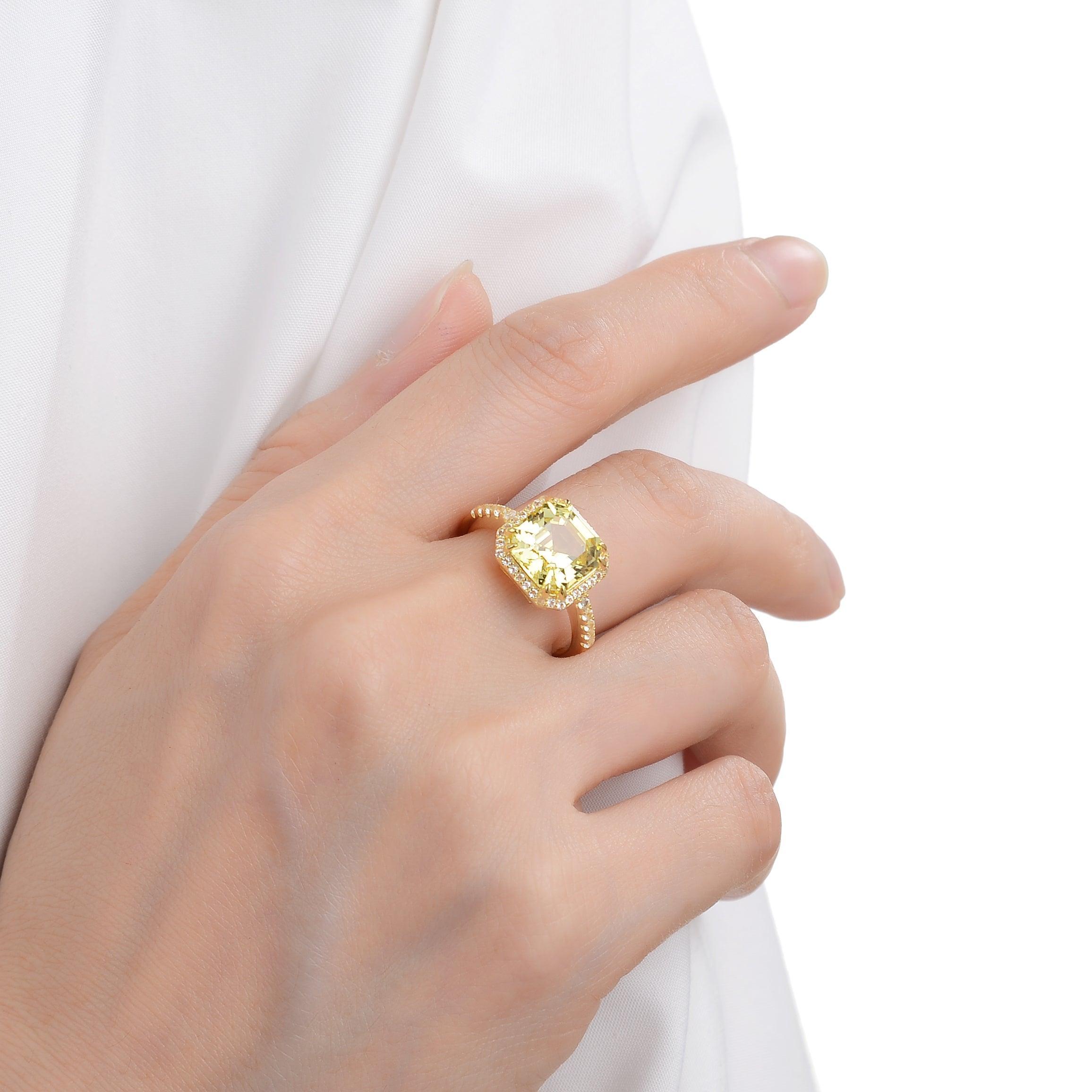 Asscher Cut Yellow Sapphire Asscher Cut Halo Engagement Ring - FineColorJewels