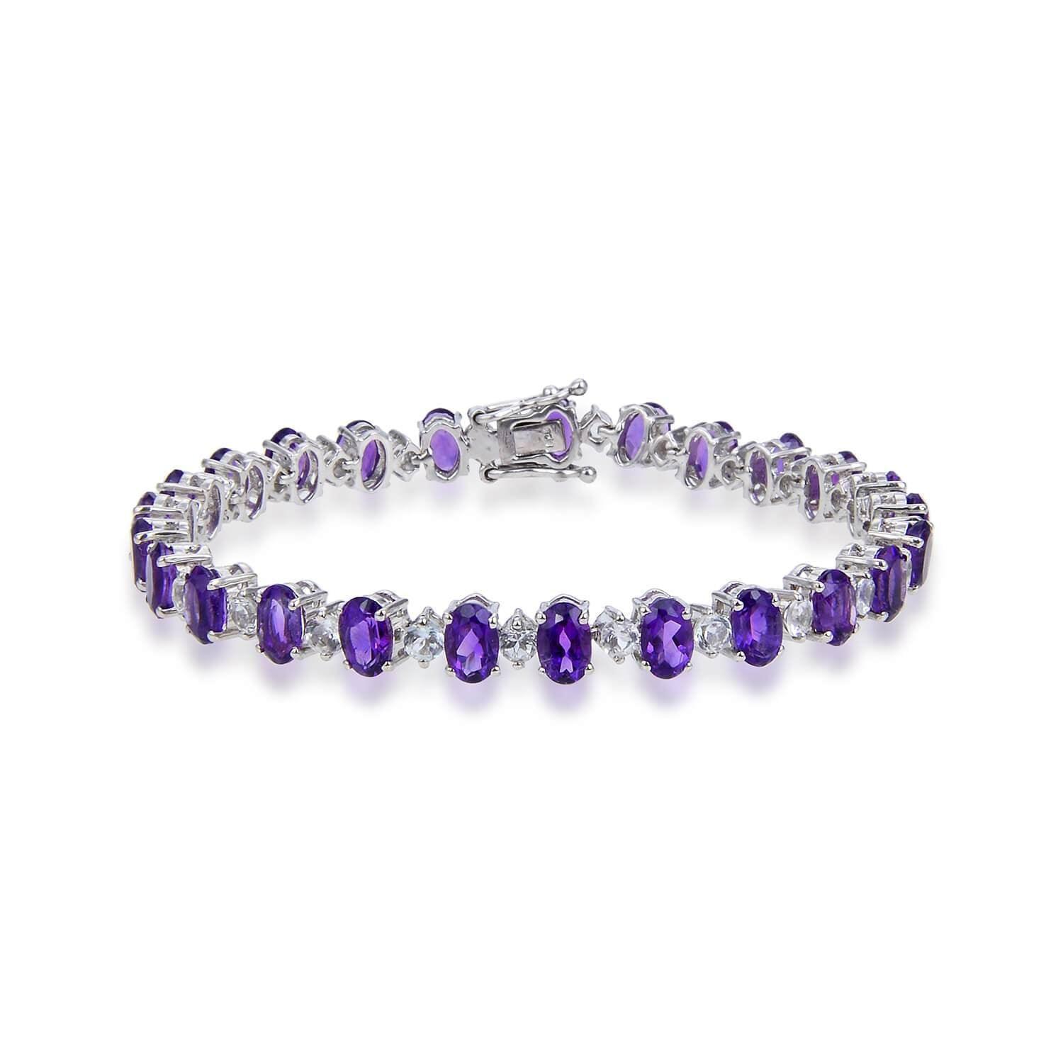 Genuine Amethyst Bracelet with white topazSterling Silver Amethyst Bracelet, $ 200 - 300, Amethyst, Oval, Purple, 925 Sterling Silver, Tennis