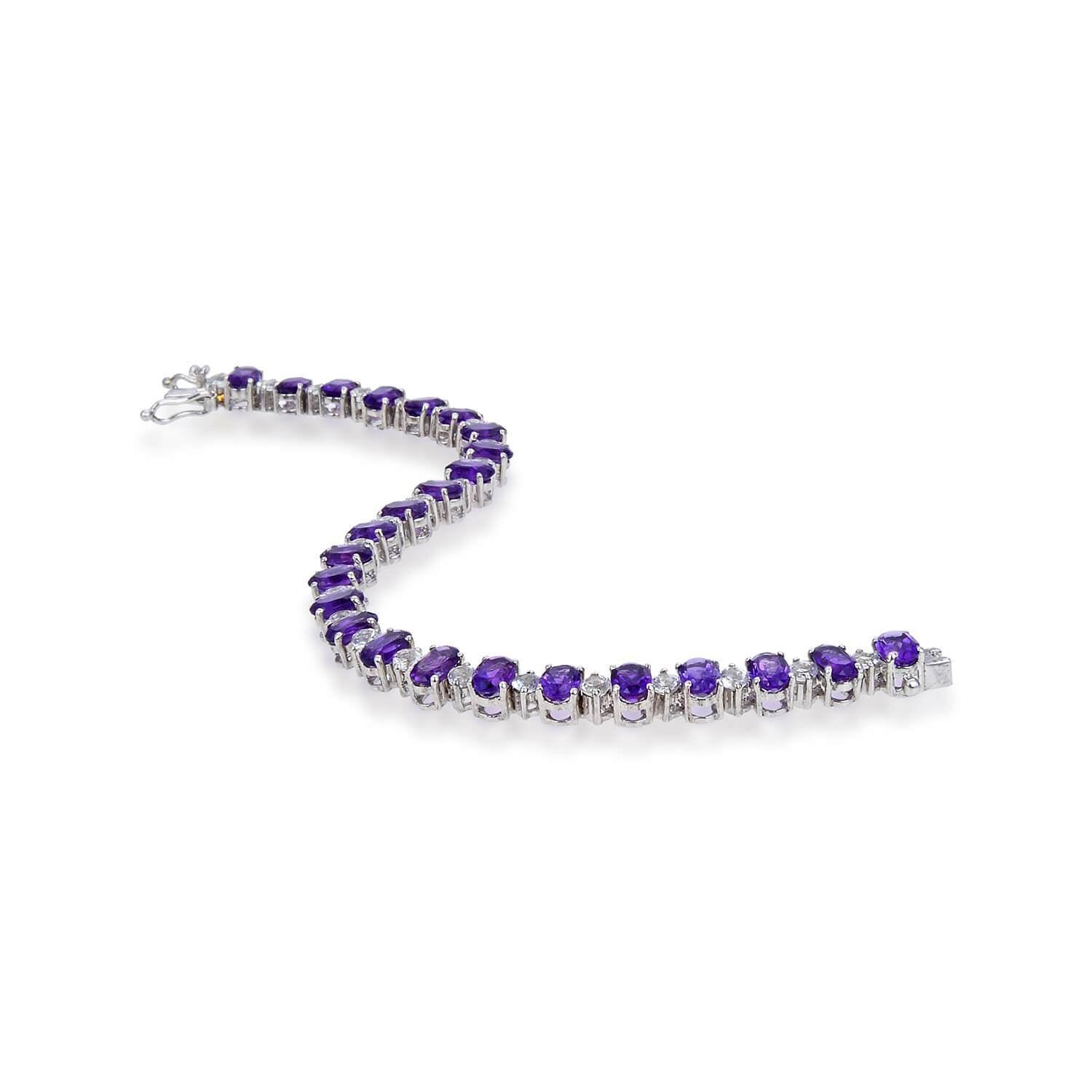 Sterling Silver Amethyst Bracelet, $ 200 - 300, Amethyst, Oval, Purple, 925 Sterling Silver, Tennis