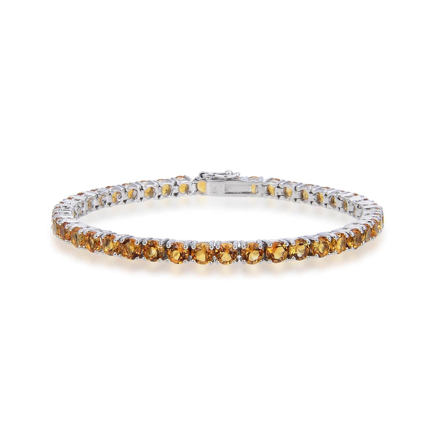Petite Sterling Silver Citrine Bracelet, $ 200 - 300, Citrine, Round, Yellow, 925 Sterling Silver, Tennis