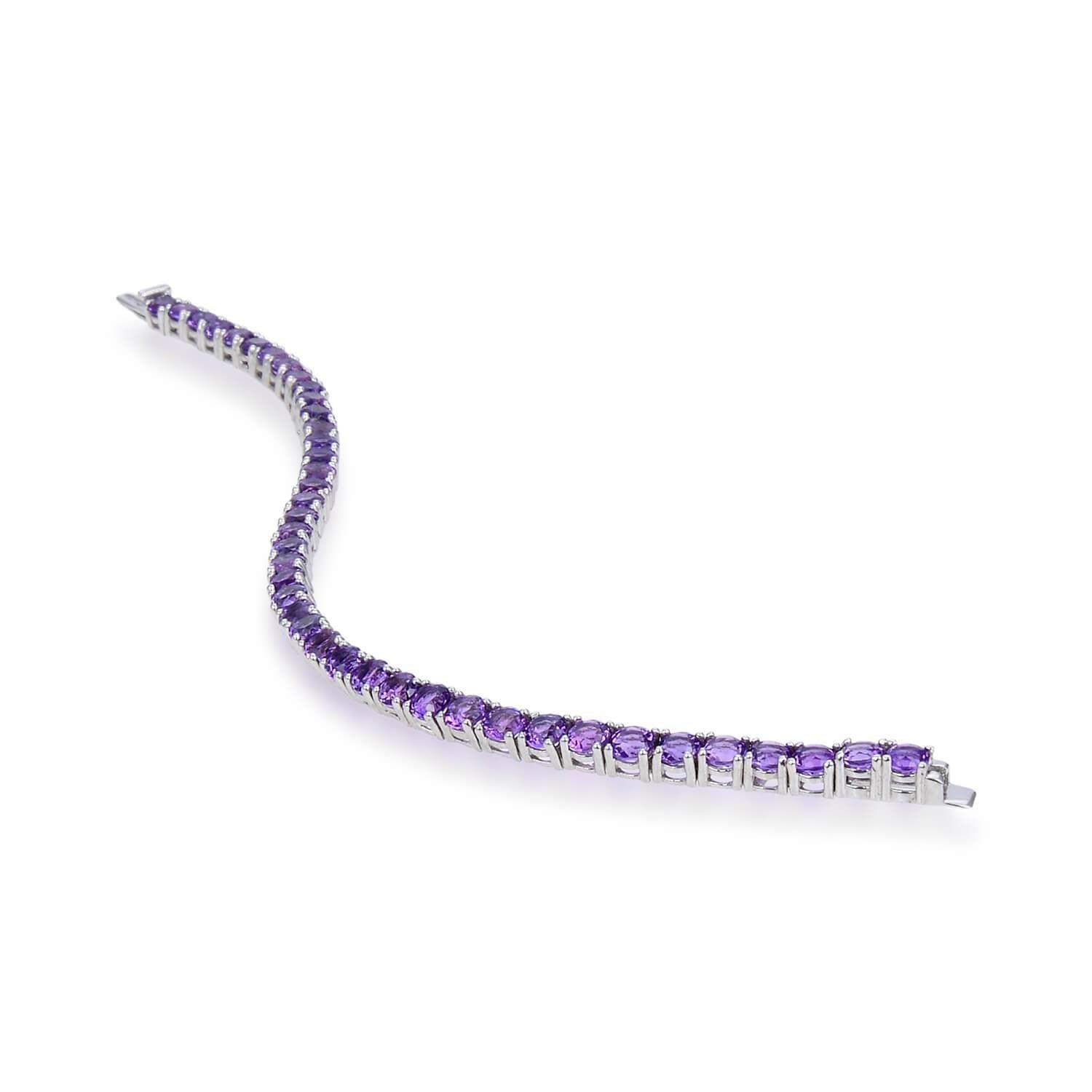 Petite Sterling Silver Amethyst Bracelet, $ 200 - 300, Amethyst, Round, Purple, 925 Sterling Silver, Tennis