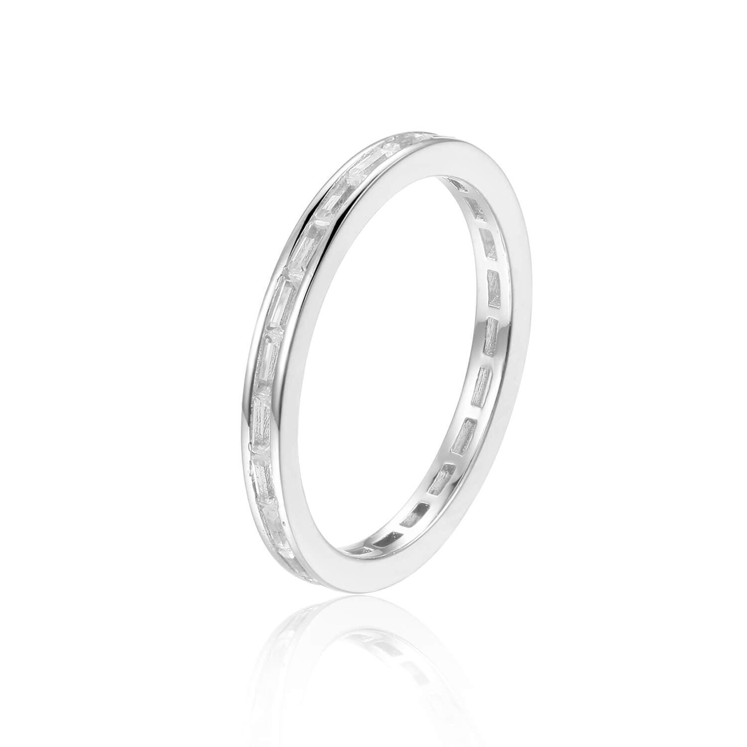 Elegant Baguette White Topaz Sterling Silver Ring, $ 50 & Under, White Topaz, White, Baguette, 925 Sterling Silver, 5, 6, 7, 8, Eternity