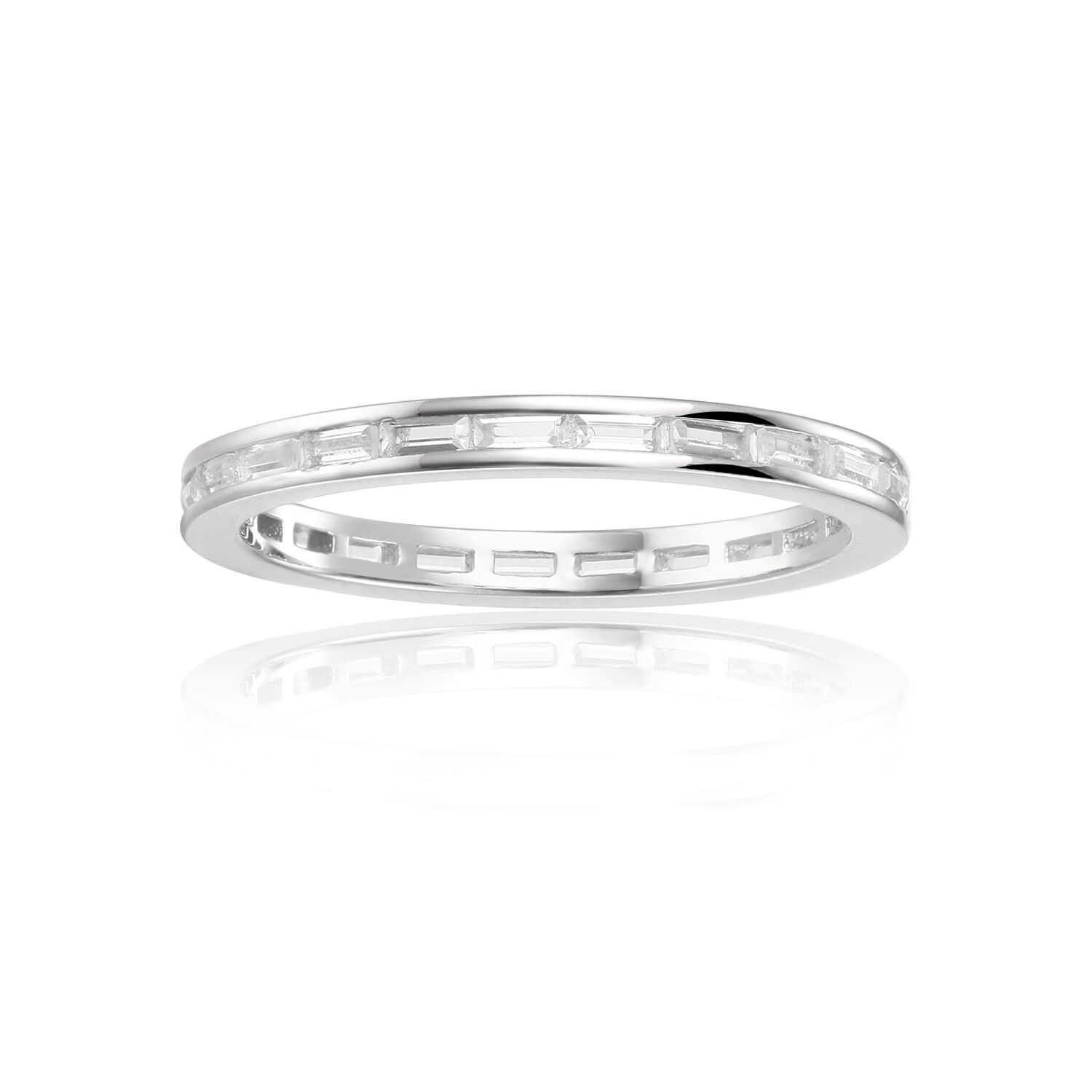 Elegant Baguette White Topaz Sterling Silver Ring, $ 50 & Under, White Topaz, White, Baguette, 925 Sterling Silver, 5, 6, 7, 8, Eternity