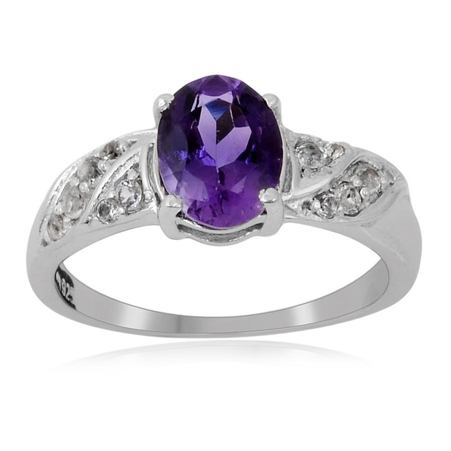 Classic Round Amethyst White Topaz Ring.
$ 50 & Under, 8, Purple, Oval Shape, Amethyst, Purple, White Topaz, 925 Sterling Silver, Solitair Ring