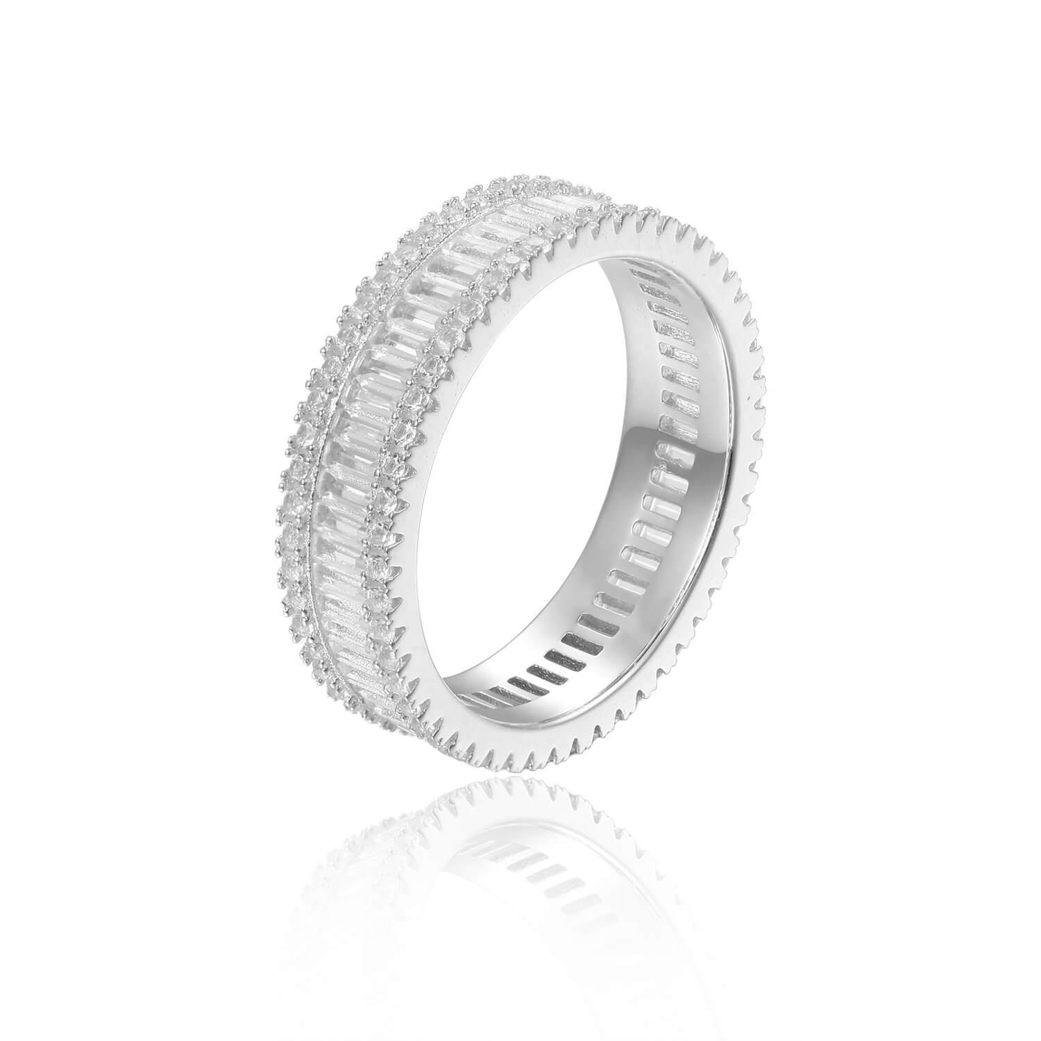 Sleek Baguette White Topaz Sterling Silver Ring