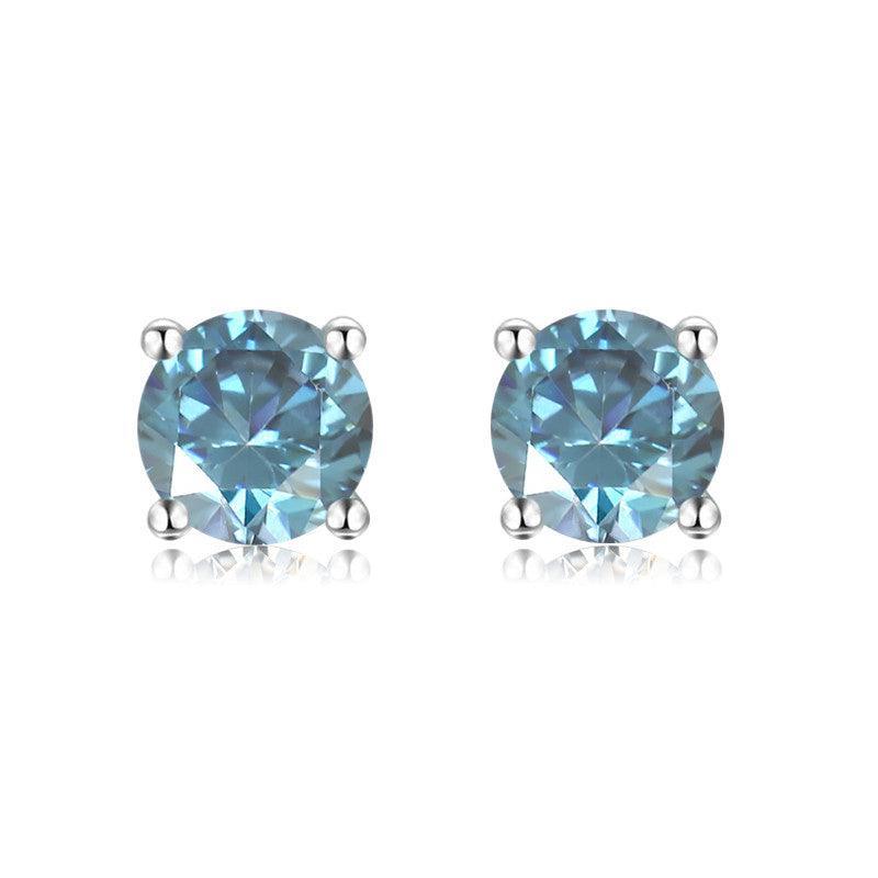 Blue Moissanite Stud Earrings - FineColorJewels