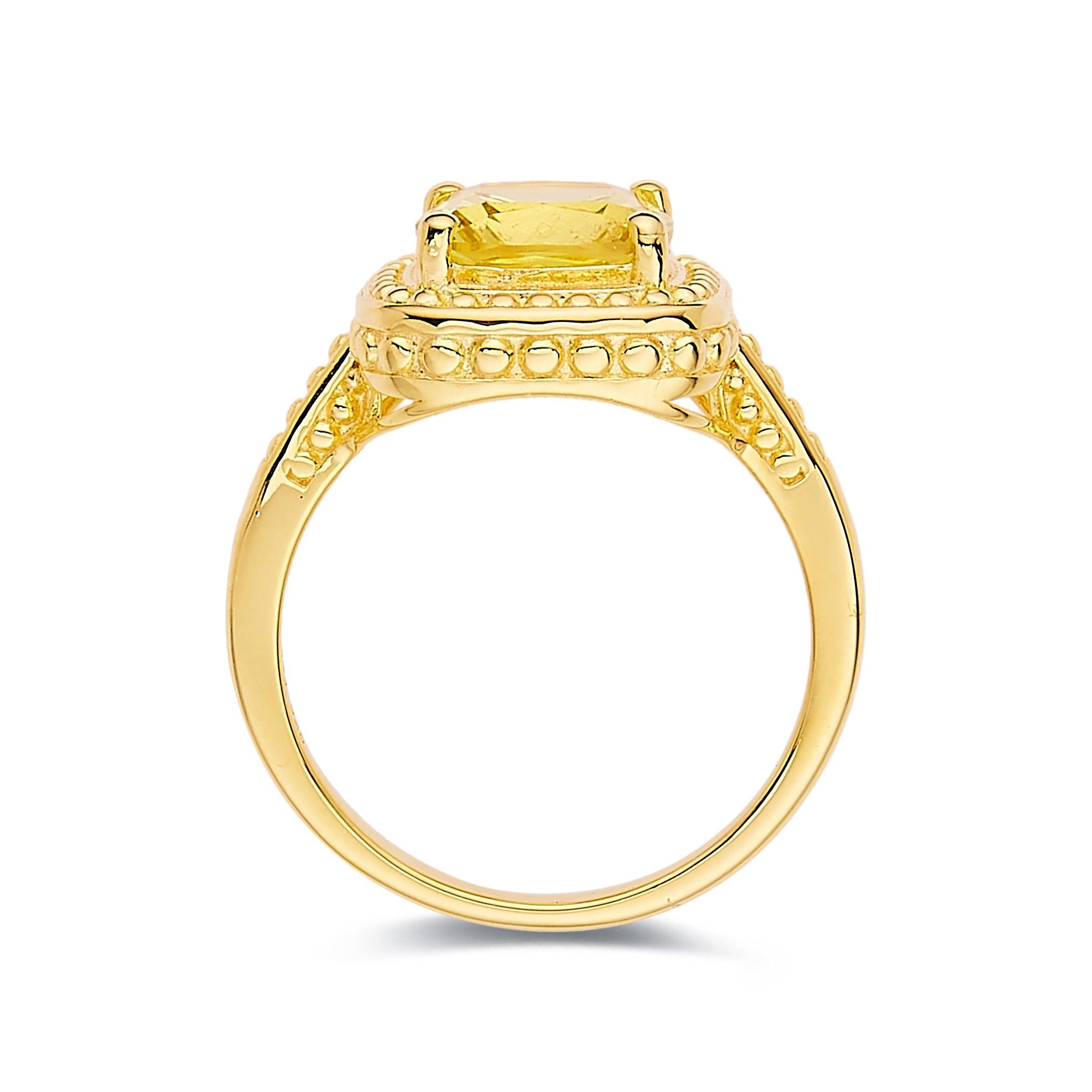 Canary Yellow Sapphire Ring Yellow Cushion Cut Ring - FineColorJewels
