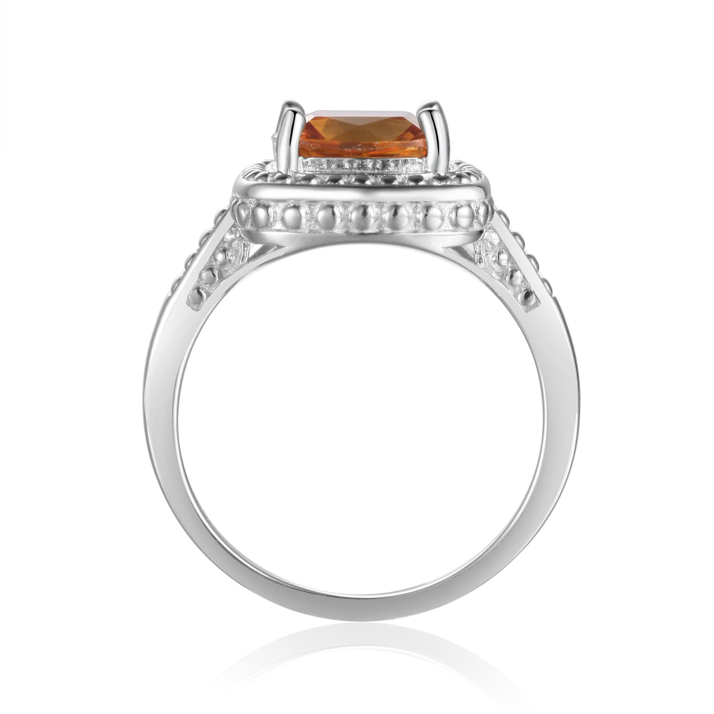 Sterling Silver Citrine Wedding Ring Golden Yellow Gemstone Ring For Her- FineColorJewels