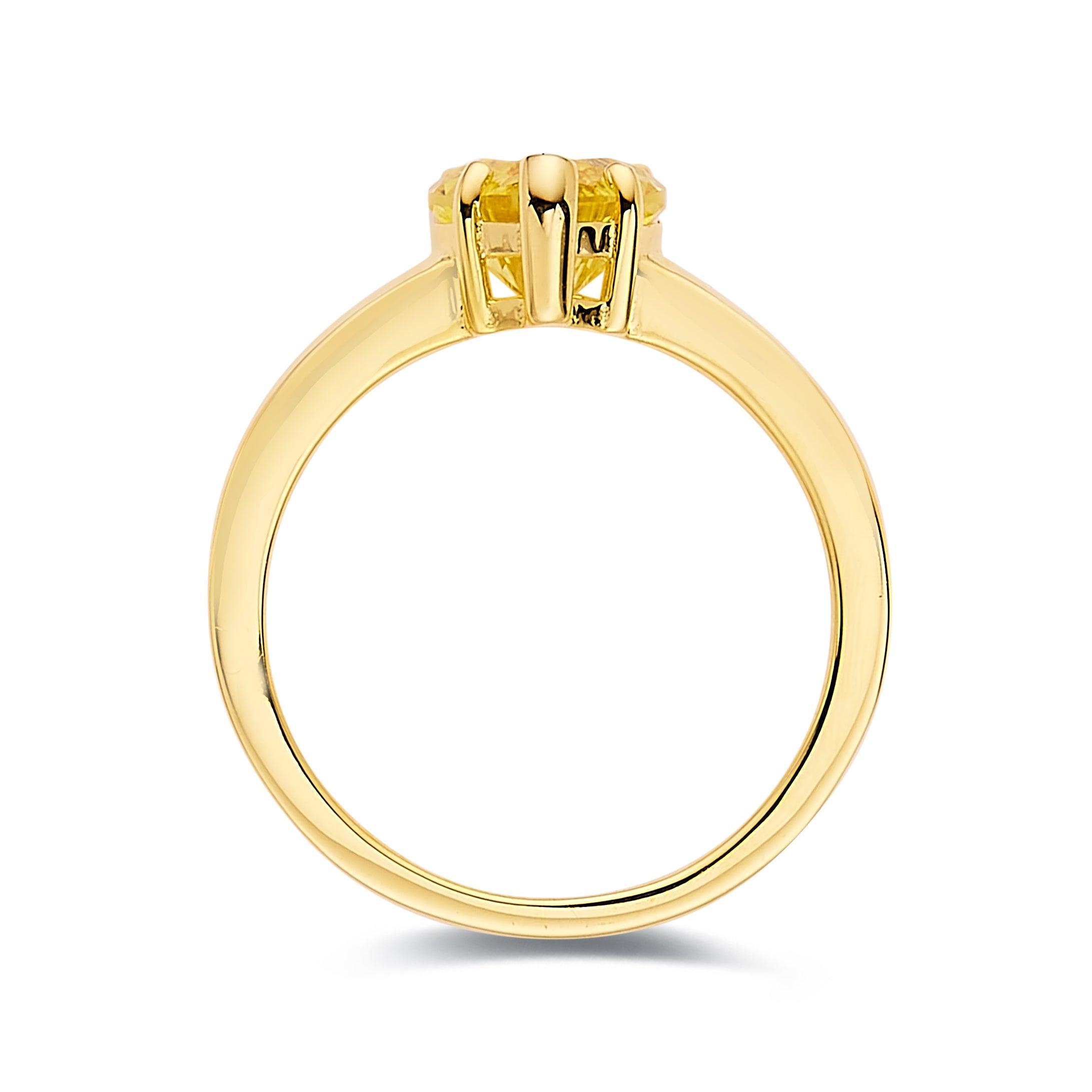 Yellow Diamond Heart Ring 18K Yellow Gold Plated Ring - FineColorJewels