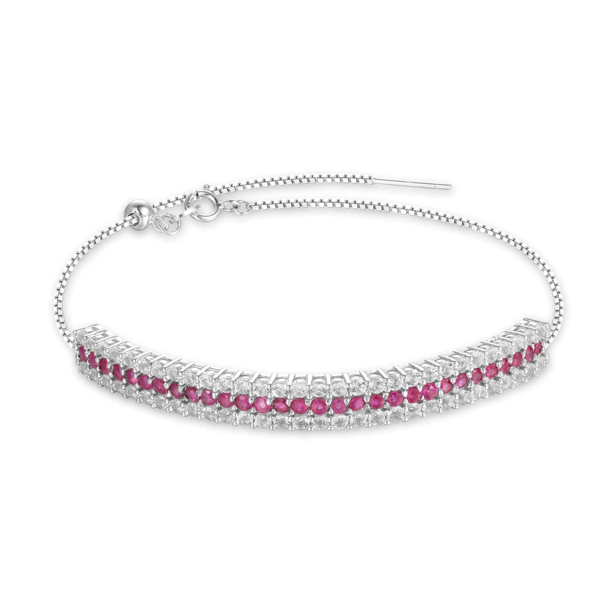 Ruby & White Topaz Cuff Bracelet in 925 Sterling Silver Ruby Cuff Bracelet Ruby Cuff Bracelet - FineColorJewels