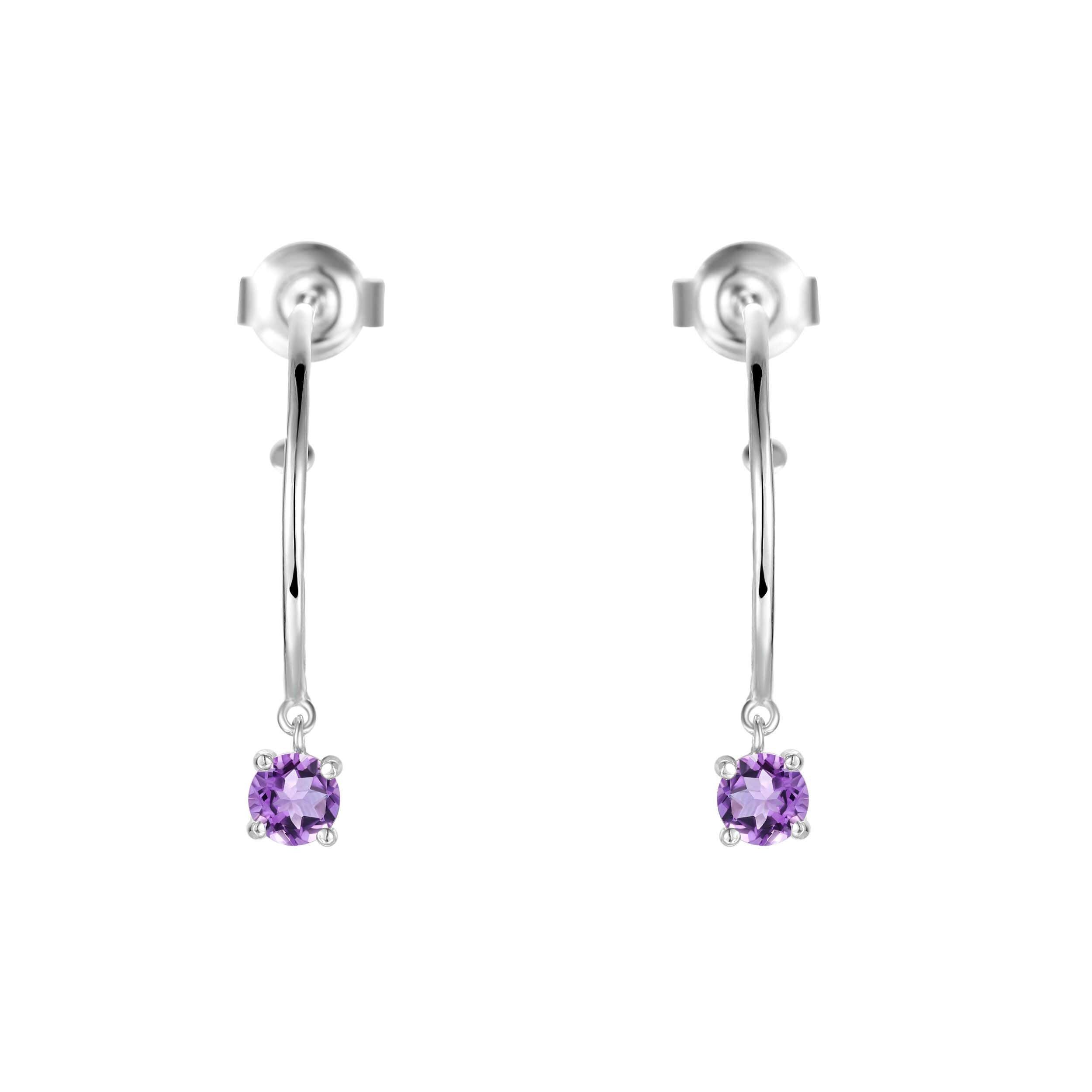 Natural Amethyst Dainty Round Hoop Earrings