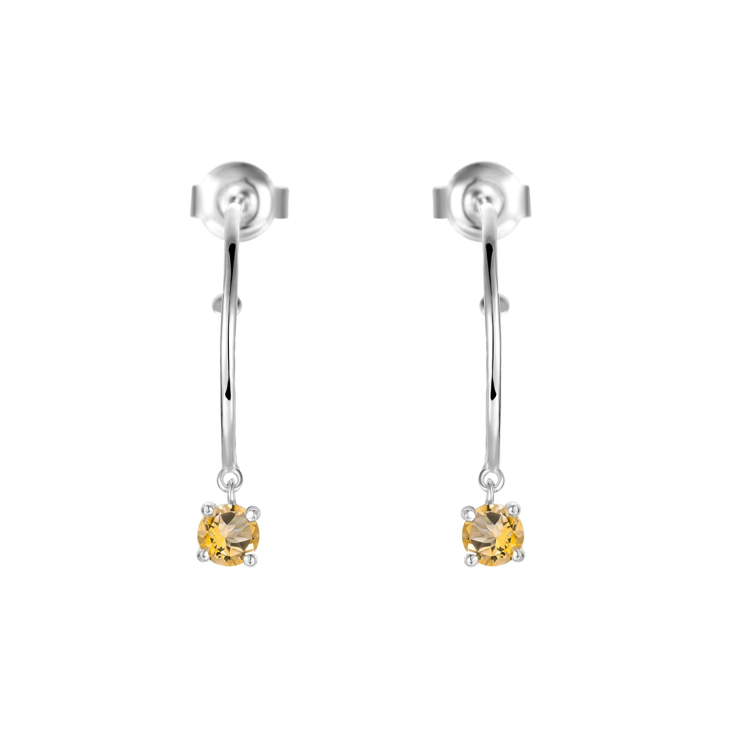 Natural Citrine Earrings Citrine Hoop Earrings Golden Rhodium Plated Sterling Silver Hoop Earrings