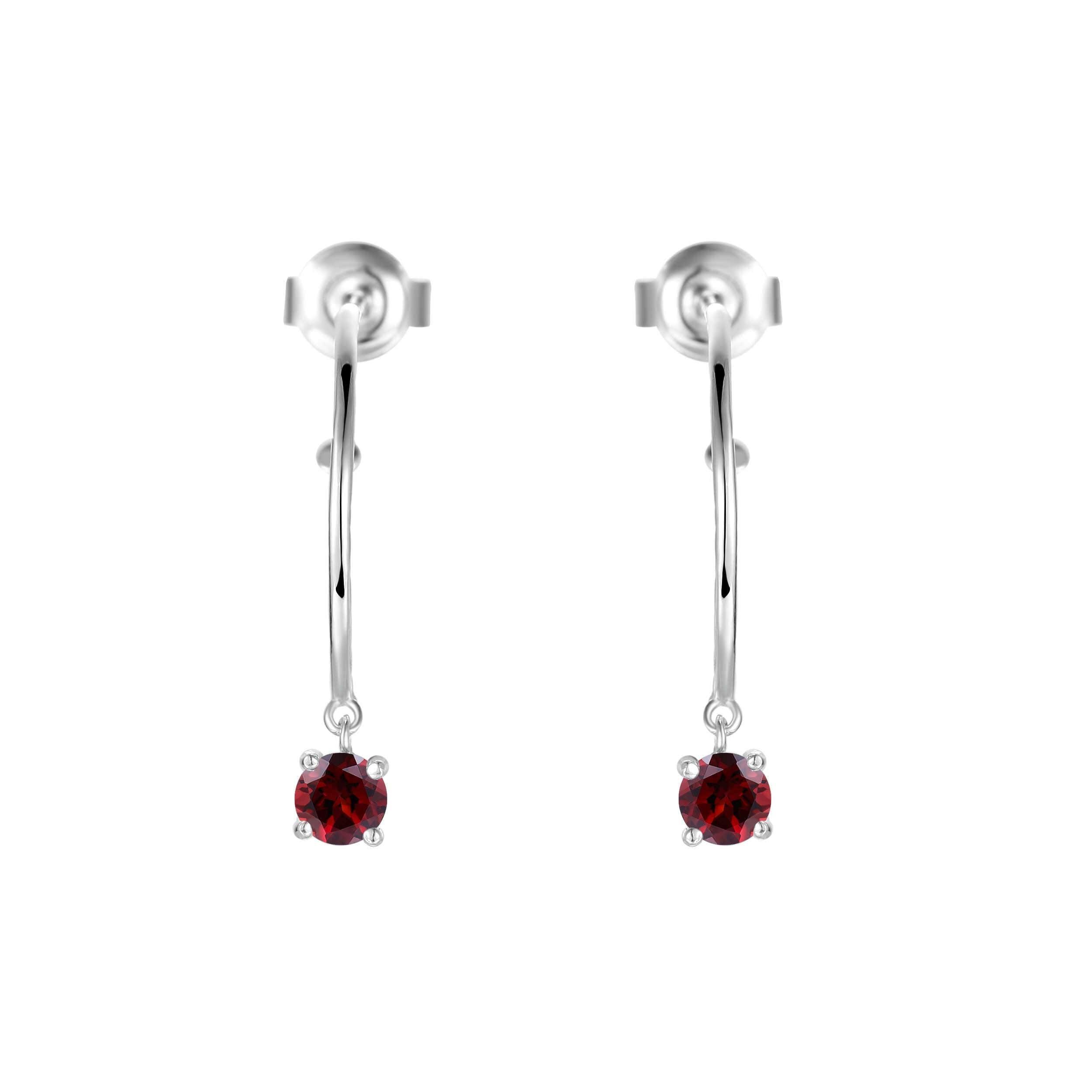 Natural Garnet Dainty Round Hoop Earrings