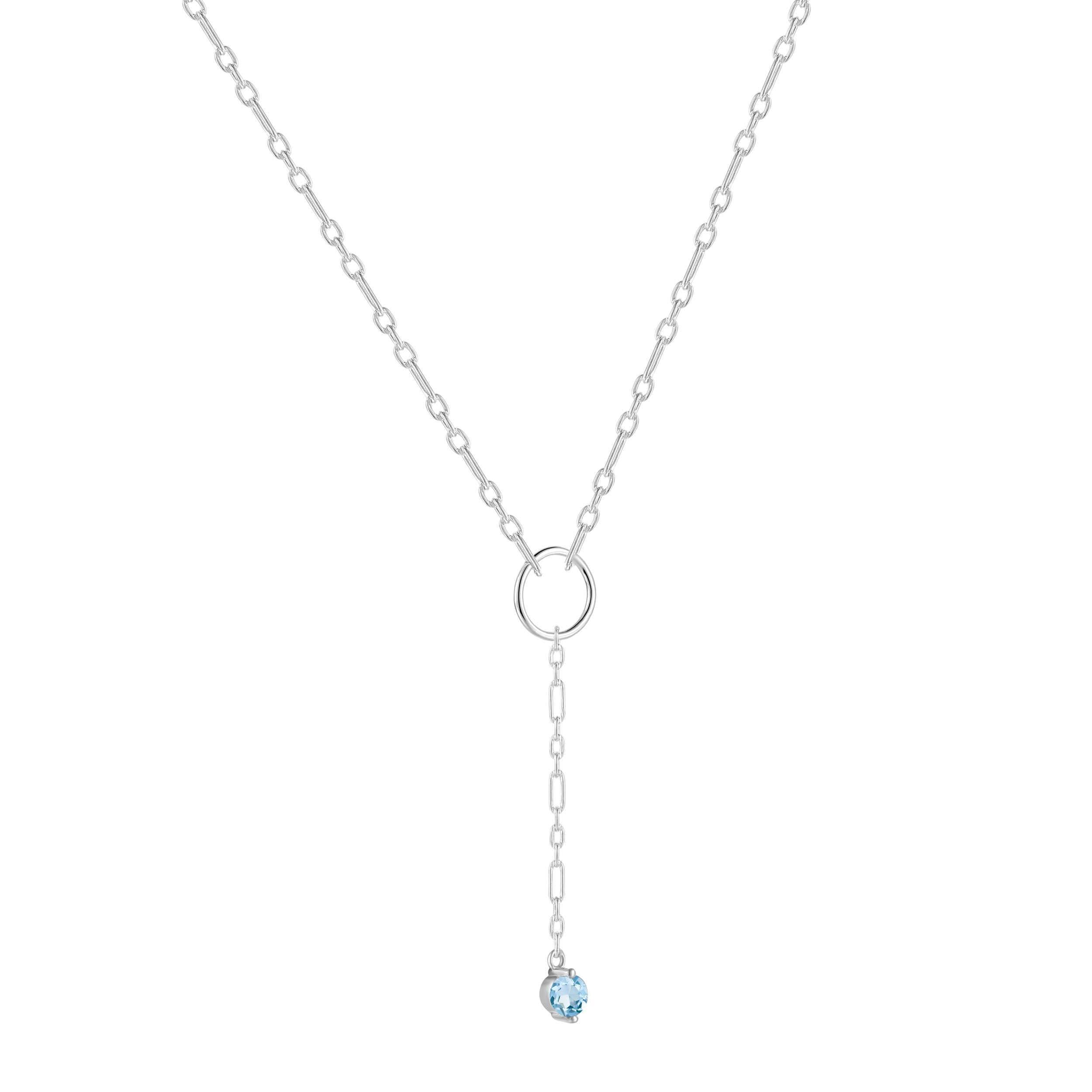 Natural Blue Topaz Dainty Round Rhodium Necklace Rhodium Plated Silver Necklace Bridesmaid Gift Minimalist Jewelry