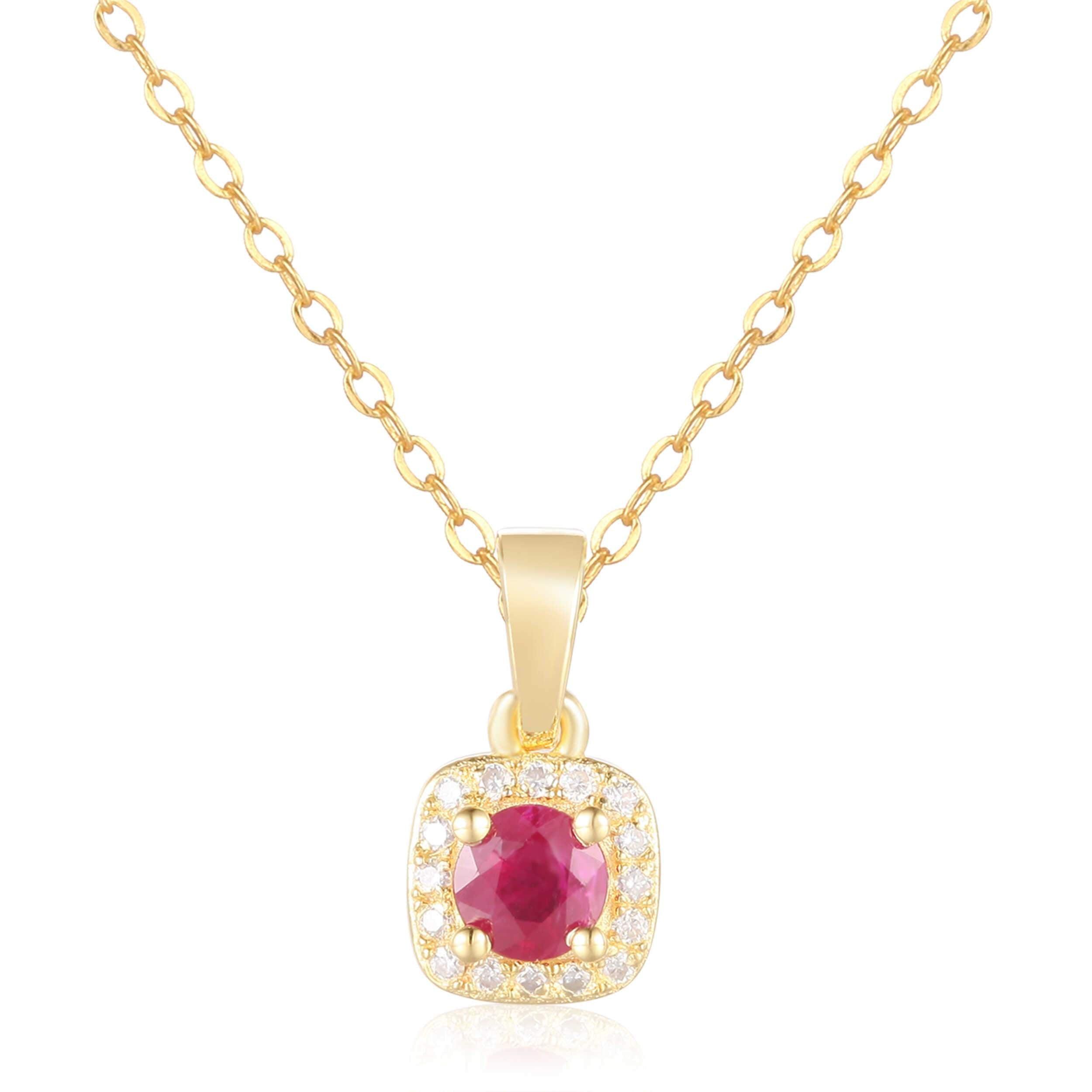 Ruby Pendant Necklace Ruby Solitaire Dainty July Birthstone Leo Gift Halo Necklace - FineColorJewels
