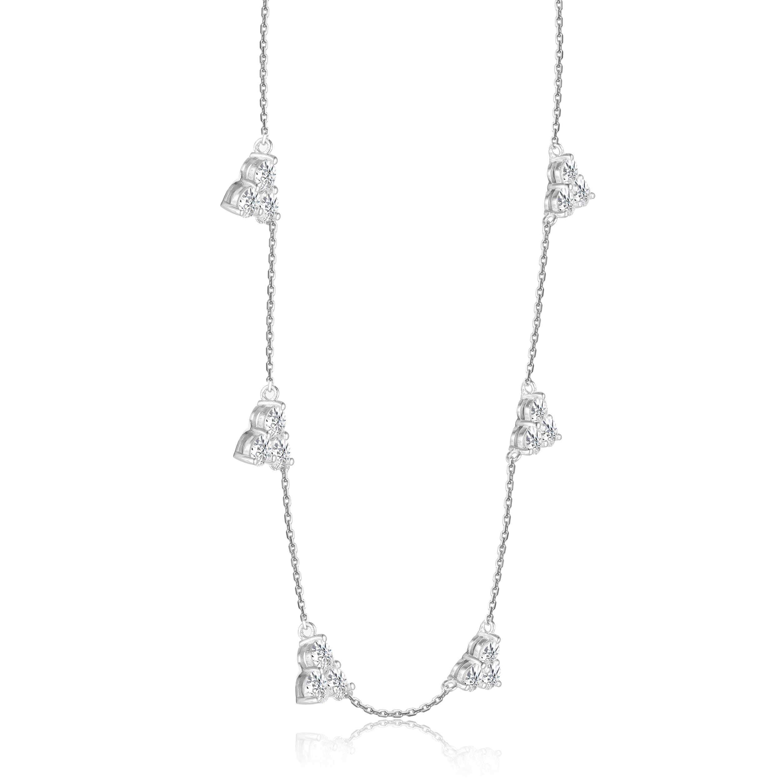 Choker Necklace for Women Triple Moissanite Cluster Collar Chain Silver Layering Necklace - FineColorJewels