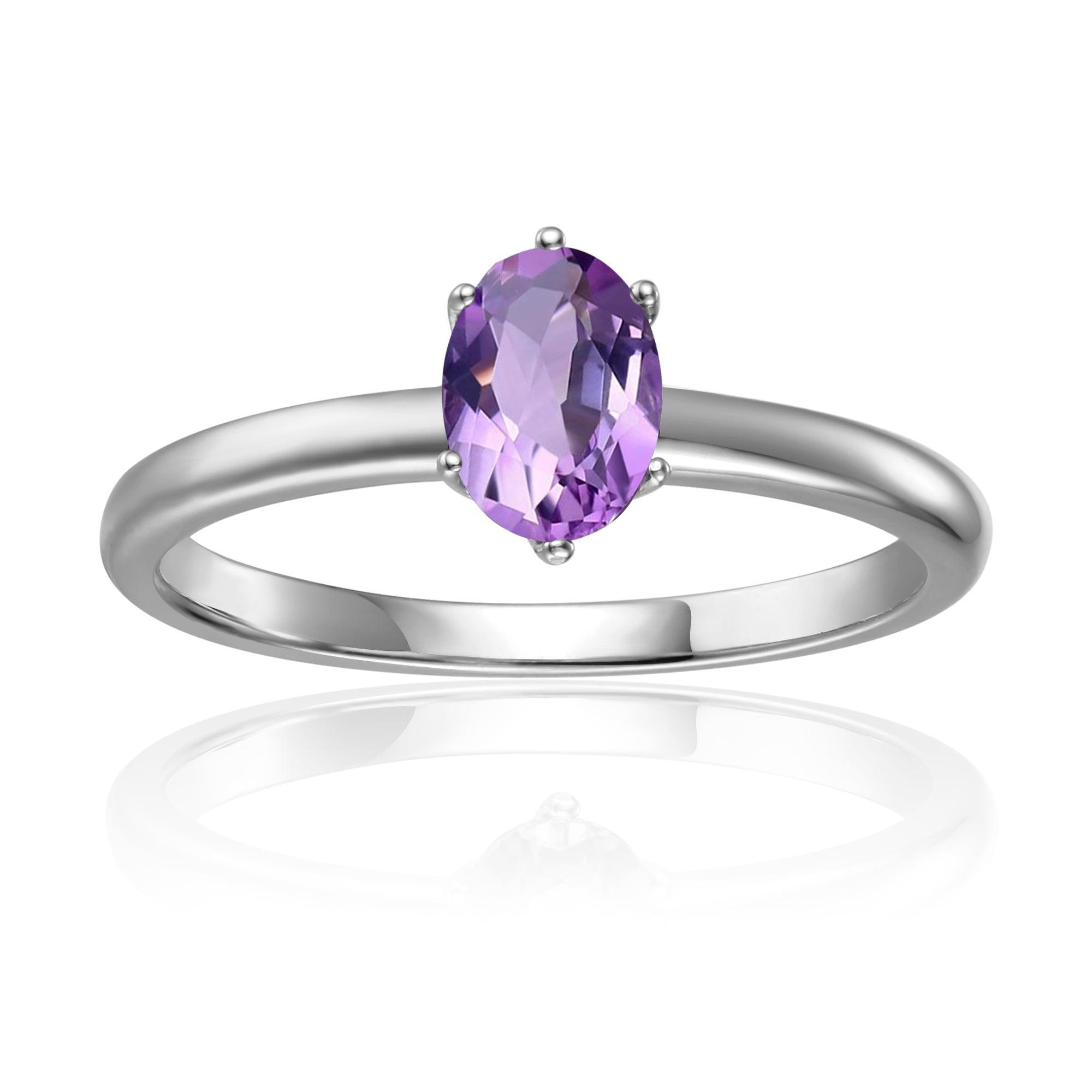 Purple Solitaire RIng Natural Amethyst Solitaire Party Wear Ring February Birthday Ring Gift For Women