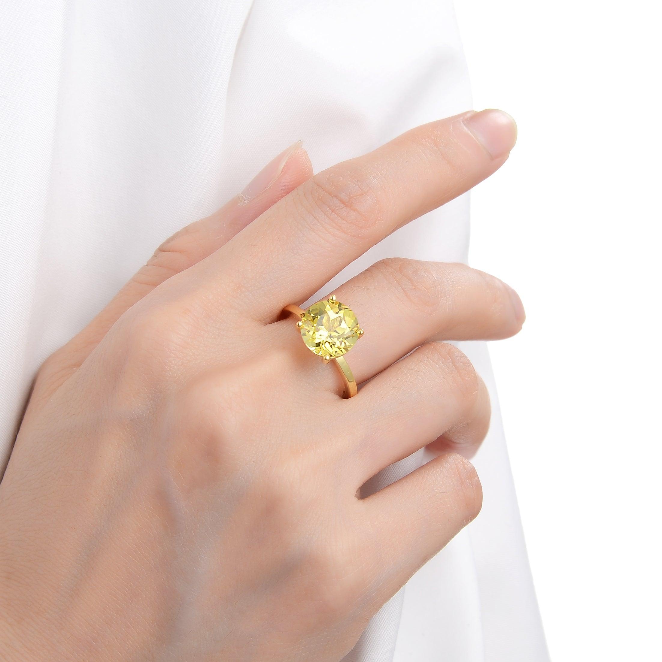 Canary Yellow Sapphire Ring Yellow Diamond Engagement Ring 18K Yellow Gold Plated Silver Proposal Ring - FineColorJewels