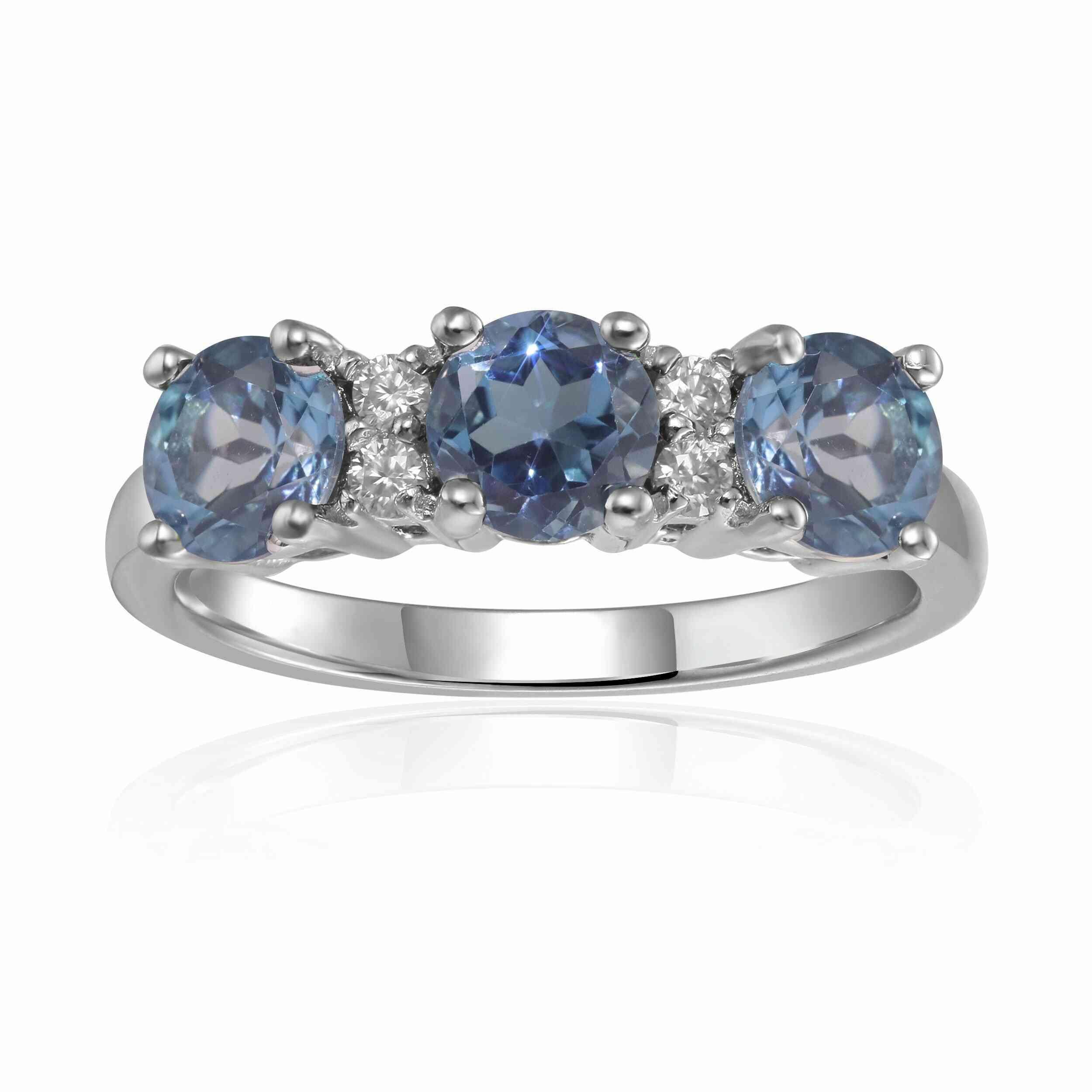 Three Stone Ring London Blue Topaz Ring for Women