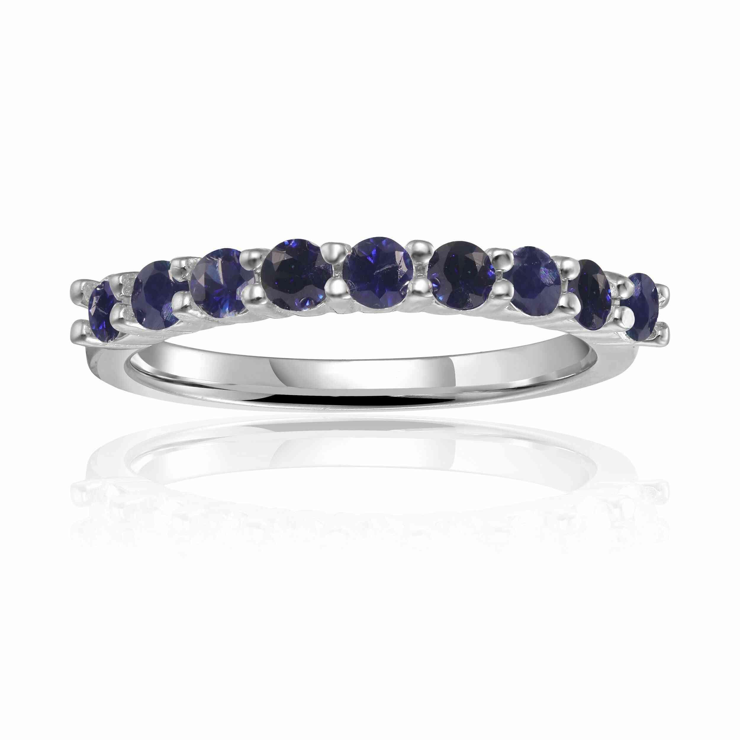 Blue Stacking Ring Minimalist Wedding Dainty Blue Sapphire Half Eternity Ring for Women - FineColorJewels