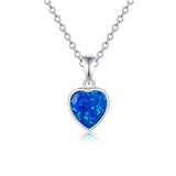 Blue Opal Heart Pendant Necklace Sterling Silver Adjustable Chain - FineColorJewels
